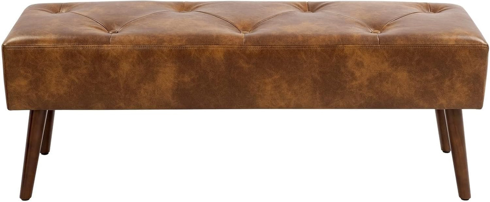 Elegant 44" Tufted Leather Bench with X-Shaped Wood Legs for Home Decor