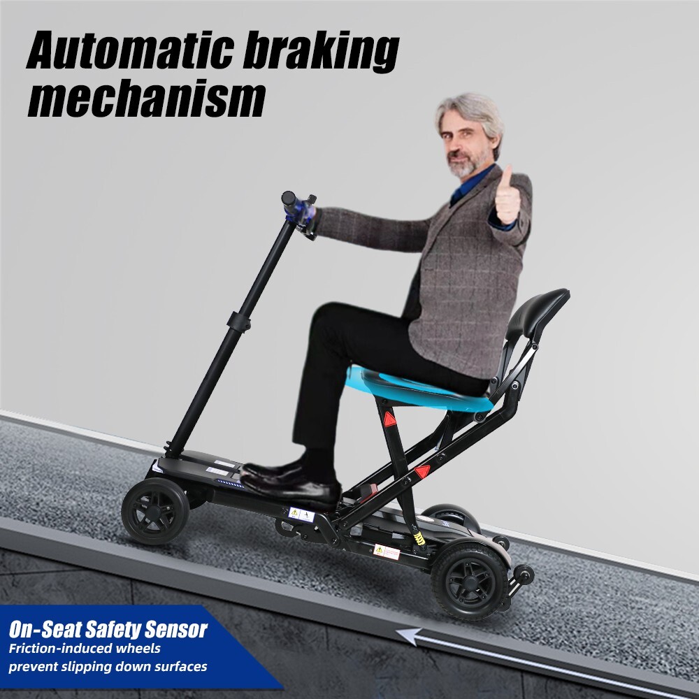 4-Wheel Remote Folding Mobility Scooter NFC USB Suspenion Super lightweight Blue