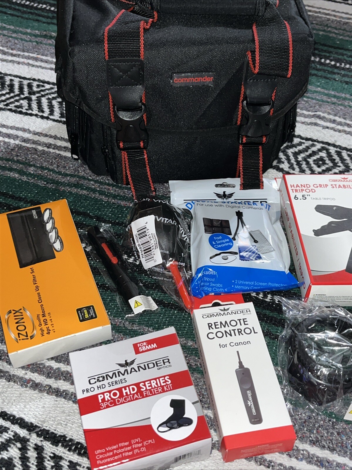 Elite Commander Optics Bag and Accessory Bundle 8 pieces, Remote, Filter