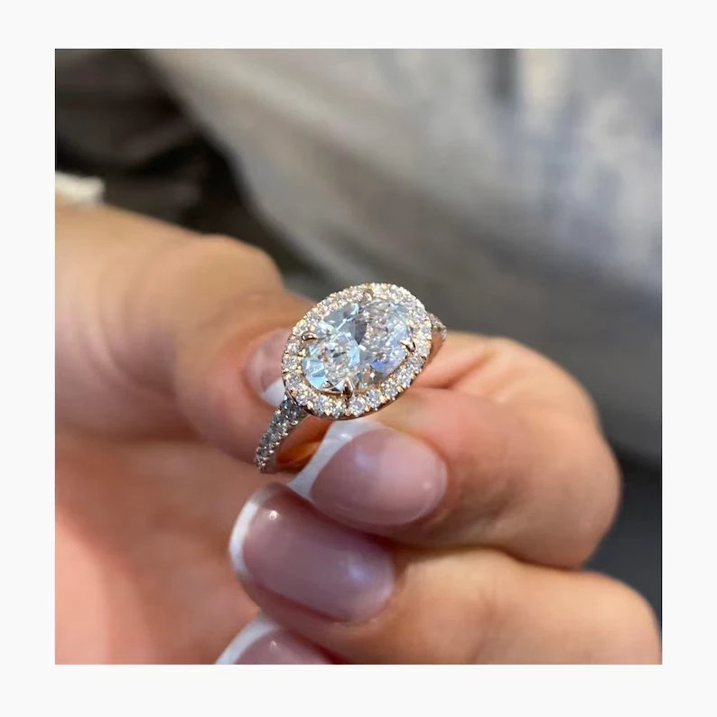 White Moissanite 2.90 Ct Oval Cut Bridle Engagement Ring 14K Yellow Gold FN