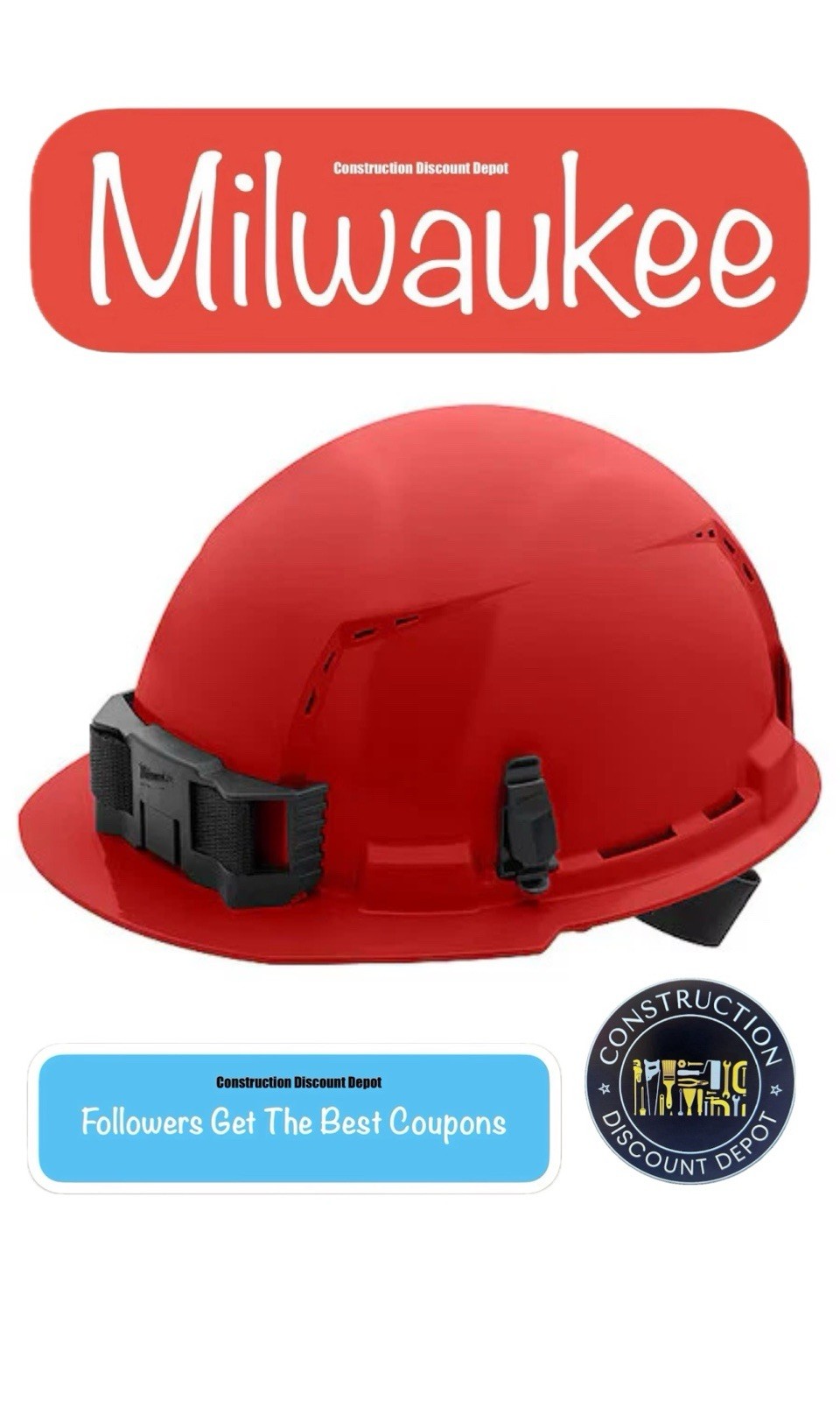 Milwaukee Tool 48-73-1208 Bolt Red Front Brim Vented Hard Hat W/4Pt Ratcheting