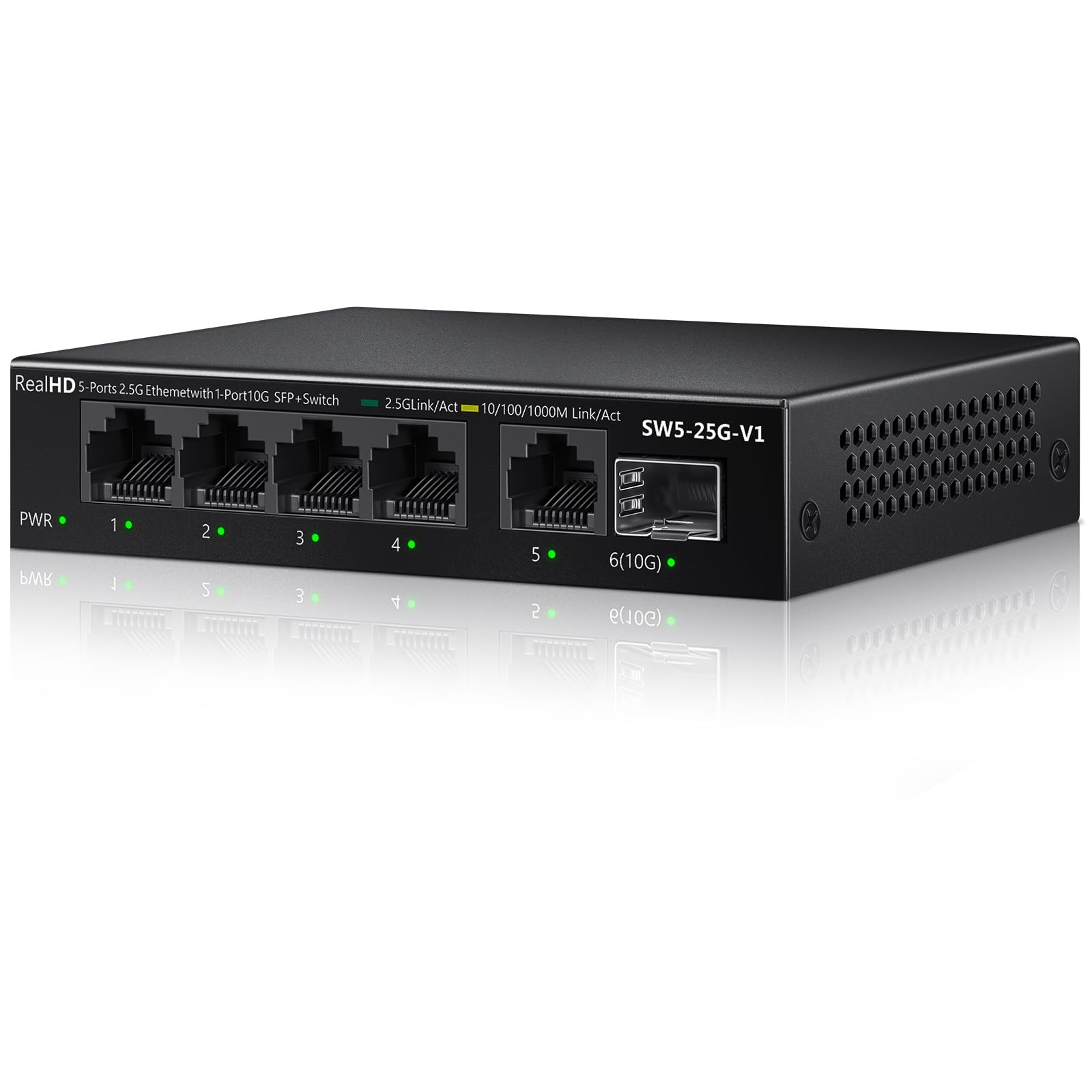 5 Port 2.5Gb Ethernet Switch Unmanaged Splitter 1x10G SFP+ Multigig Network