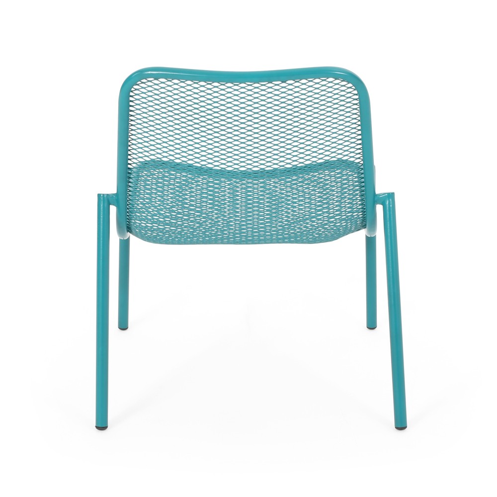 Set of 2 Teal Stackable Patio Chairs, Outdoor Mesh Seat & Powder-Coated Frame