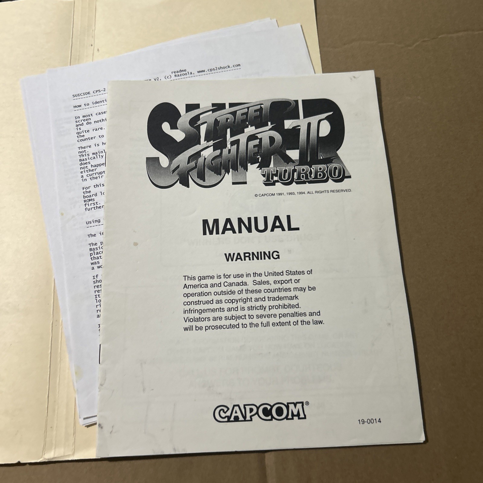 Original Super Street Fighter  2 Turbo Capcom arcade video game owners manual