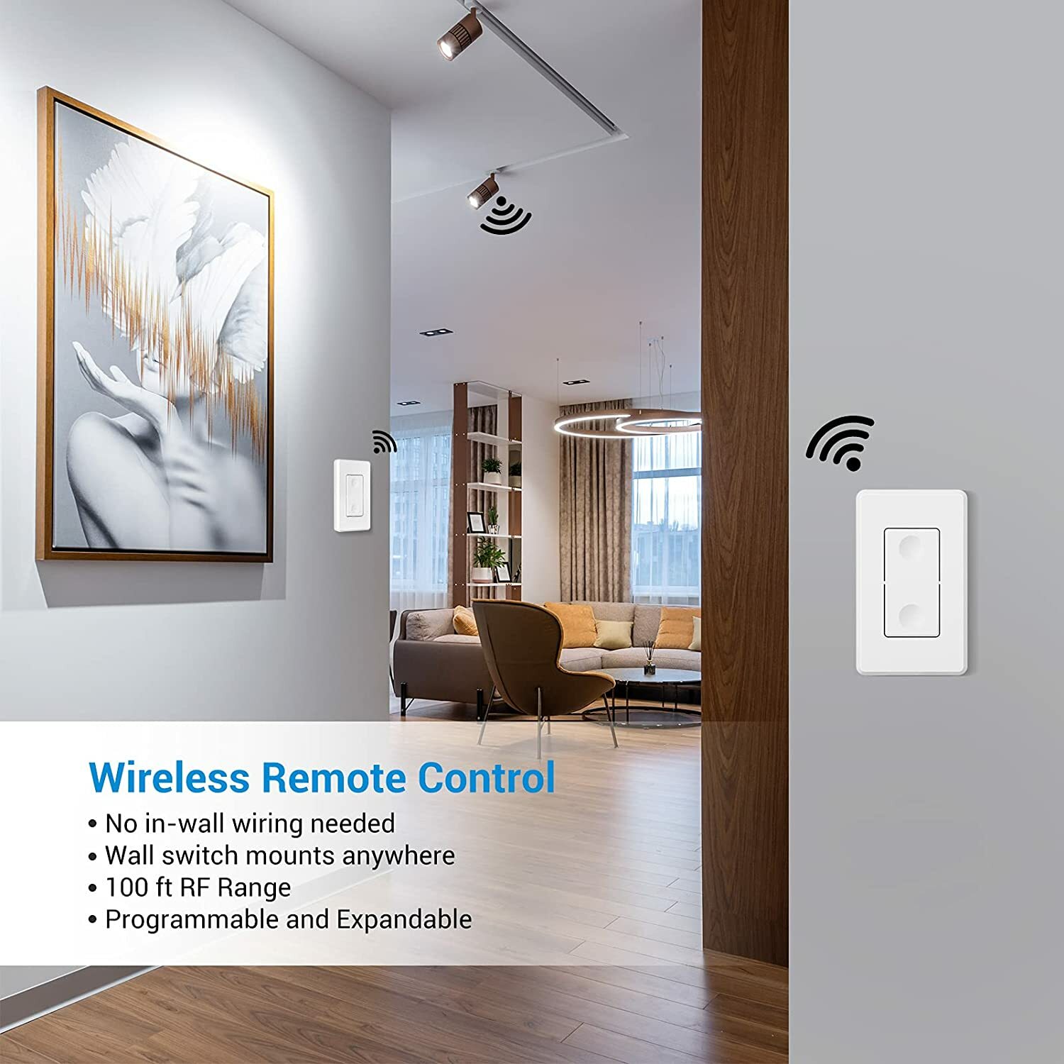 DEWENWILS Wireless Remote Control Light Switch Wireless Wall Switch and Receiver