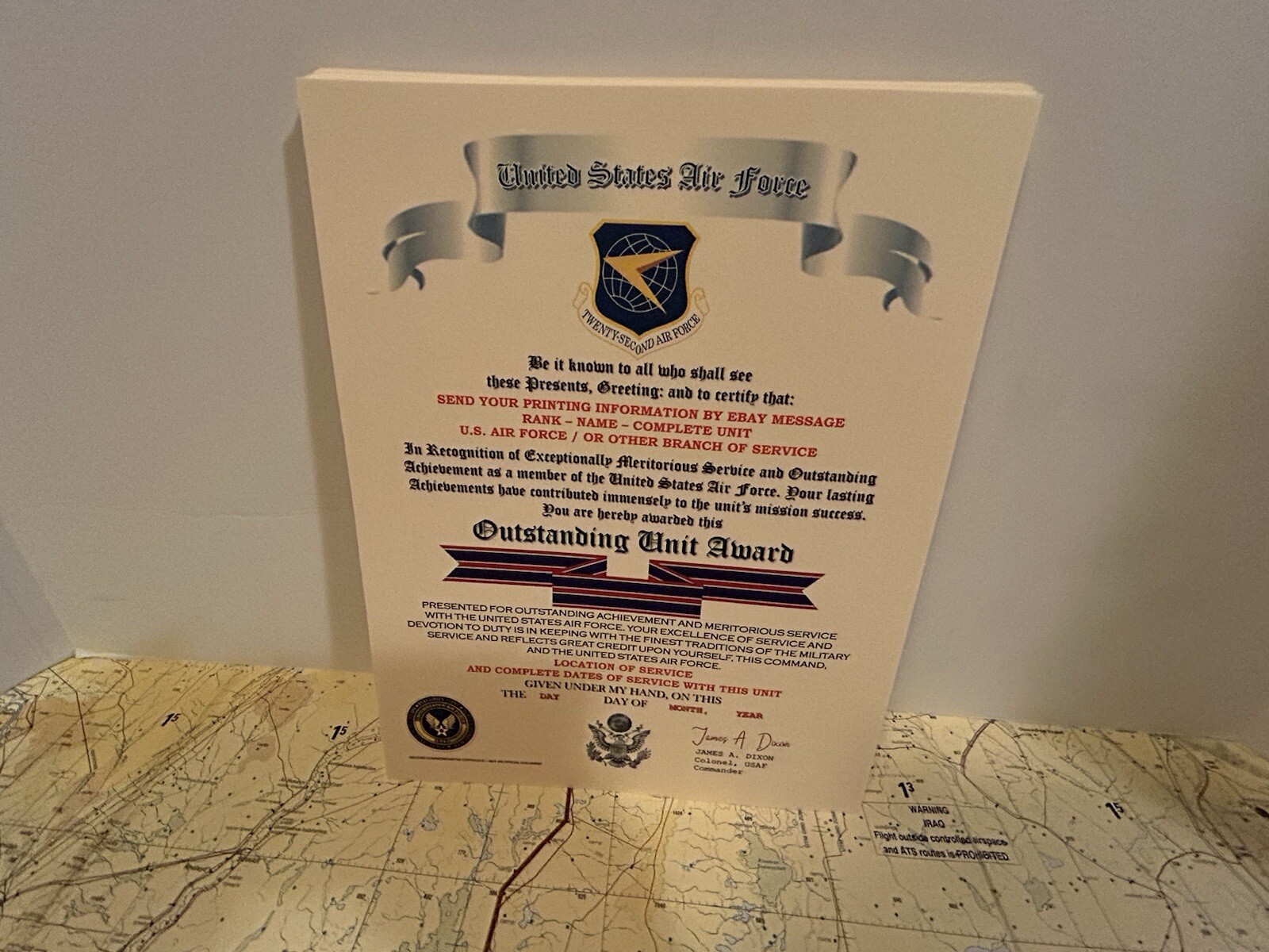 U.S. AIR FORCE / TWENTY-SECOND AIR FORCE - OUTSTANDING UNIT AWARD CERTIFICATE