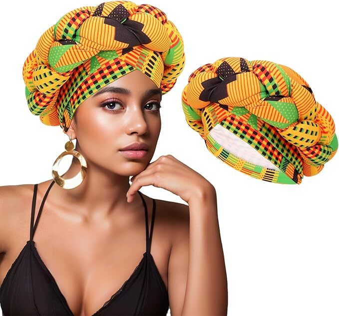 African Turban Head Wraps Big Braid Cross Turban Hat for Women, Printed Head ...