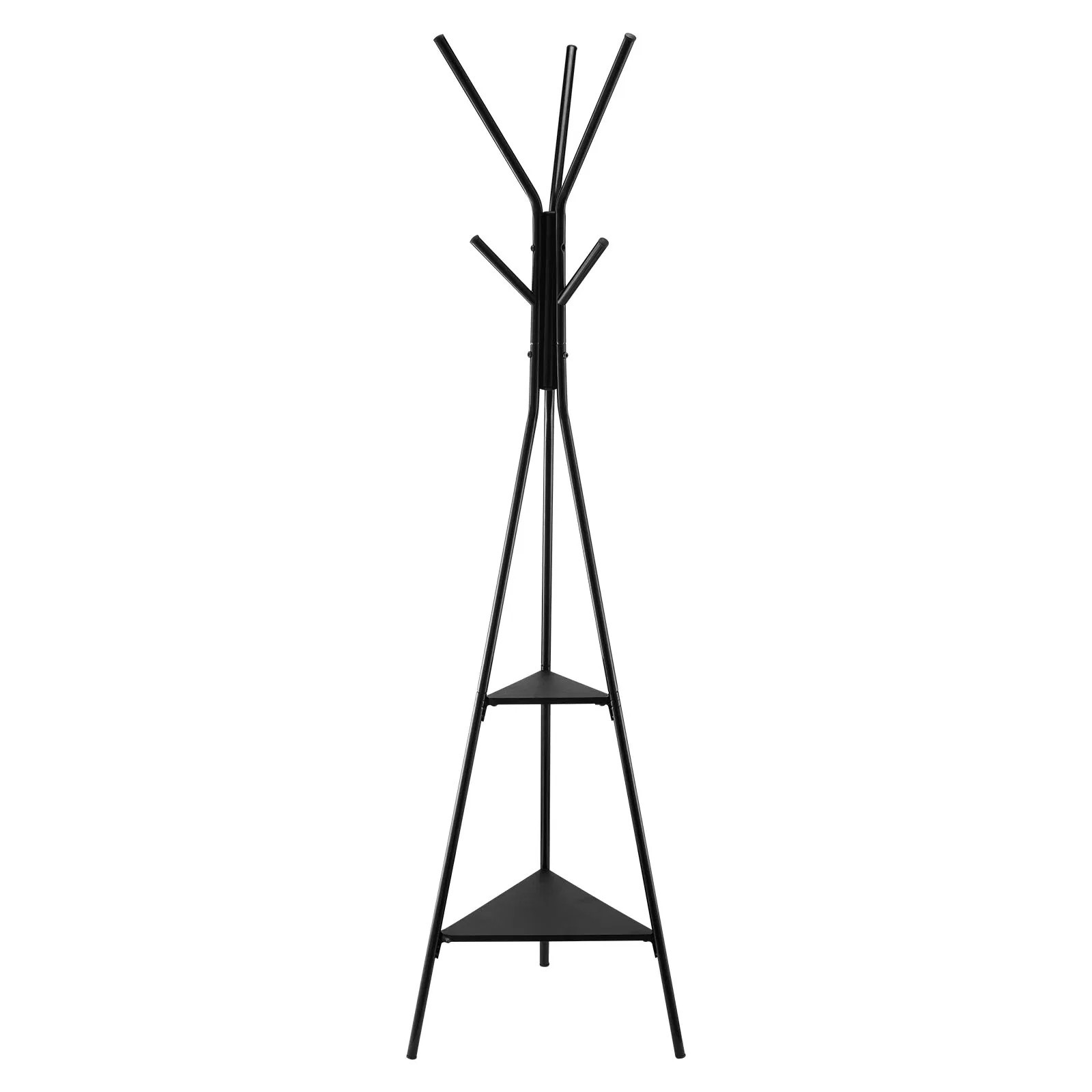 Coat Rack, Freestanding Coats Rack Stand with 2 Shelves & 6 Hooks, Free Standing