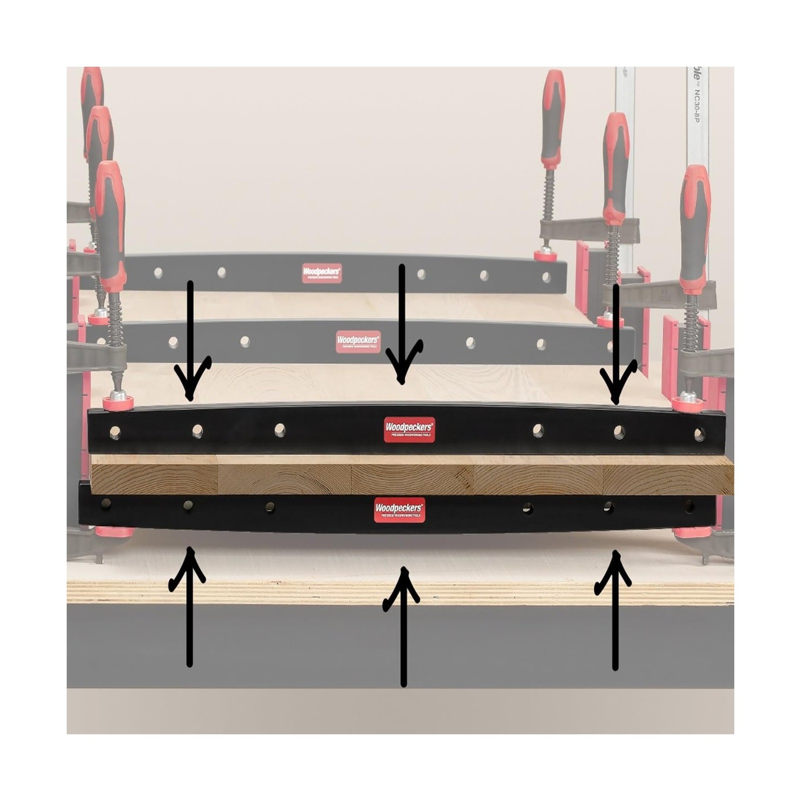 Woodpeckers Phenolic Clamping Cauls, 2-Pack, 24 Inch Panel Clamps, Cambered D...