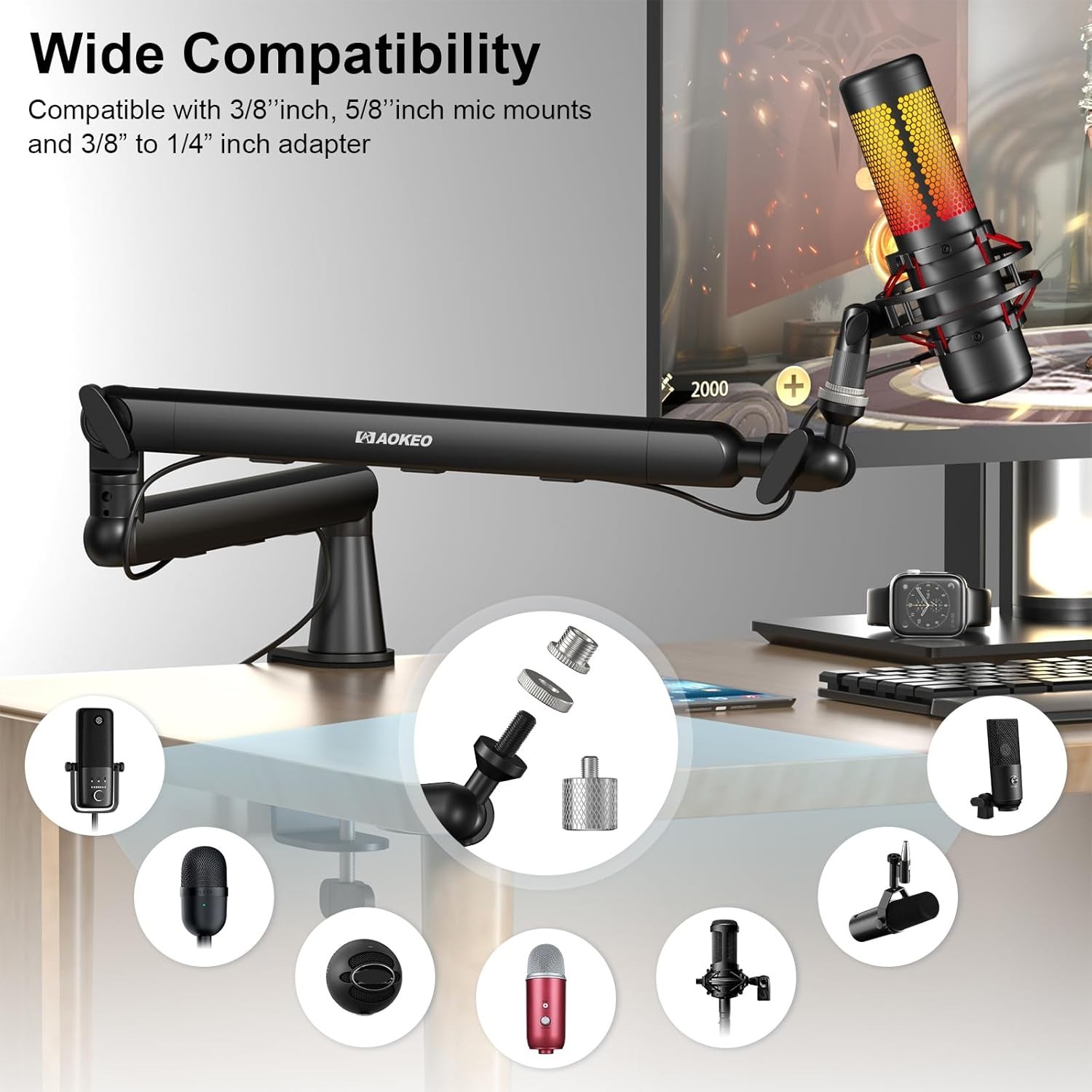 Adjustable Microphone Boom Arm for Blue Yeti HyperX Elgato Wave