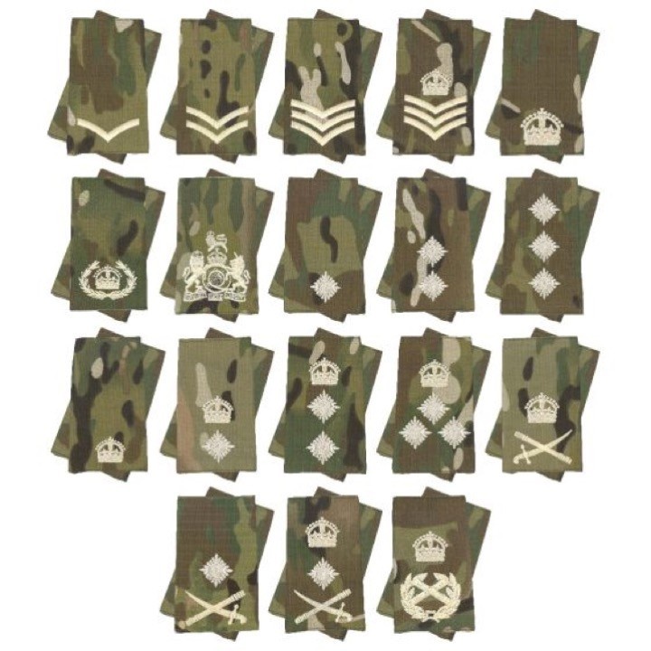 PAIR OF MTP CAMO RANK SLIDES EPAULETTES IVORY THREAD BRITISH ARMY ALL RANKS KING