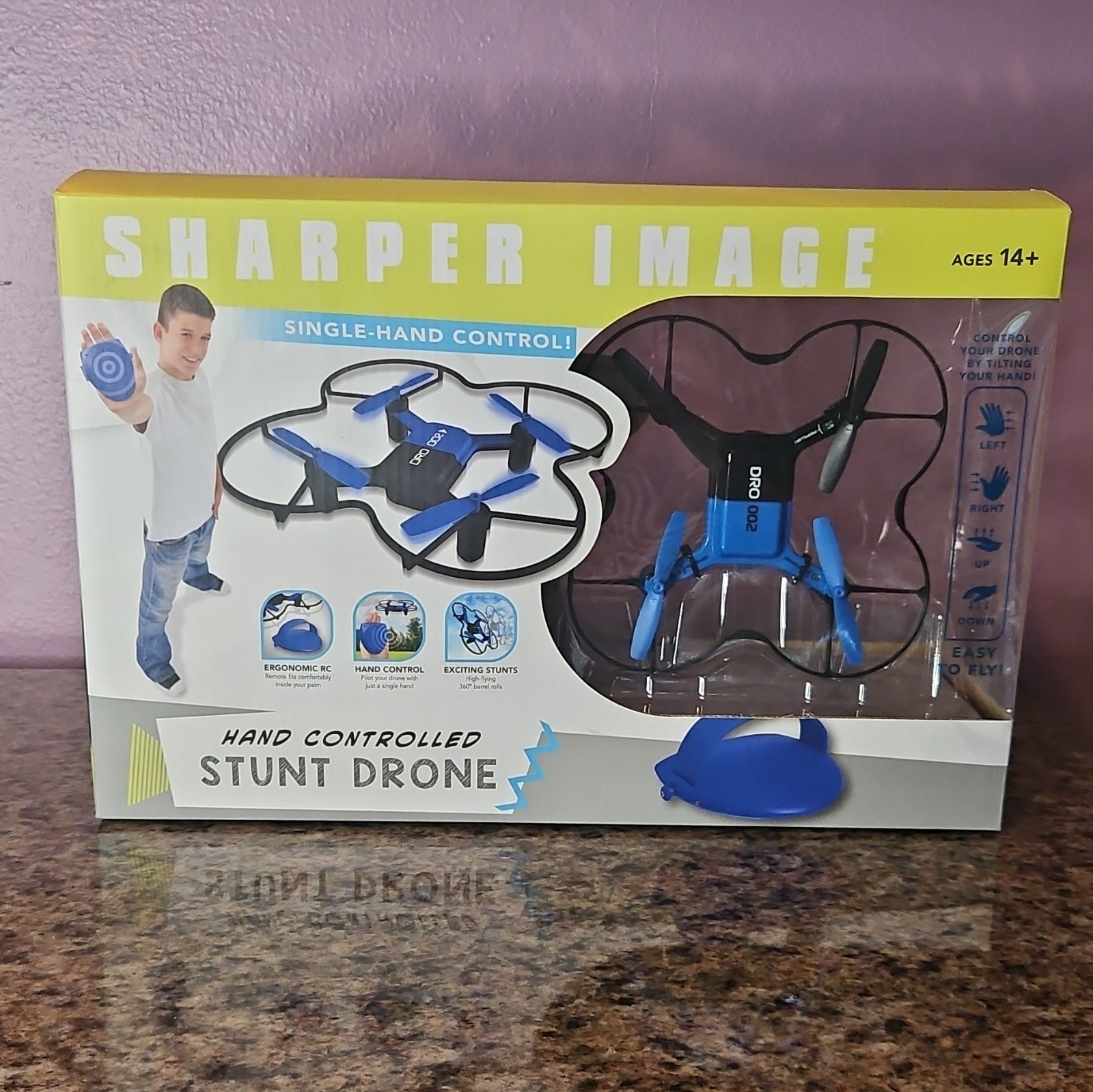 Sharper Image Hand Controlled Stunt Drone Quadcopter 6-Axis Gyro LED Blue/Black