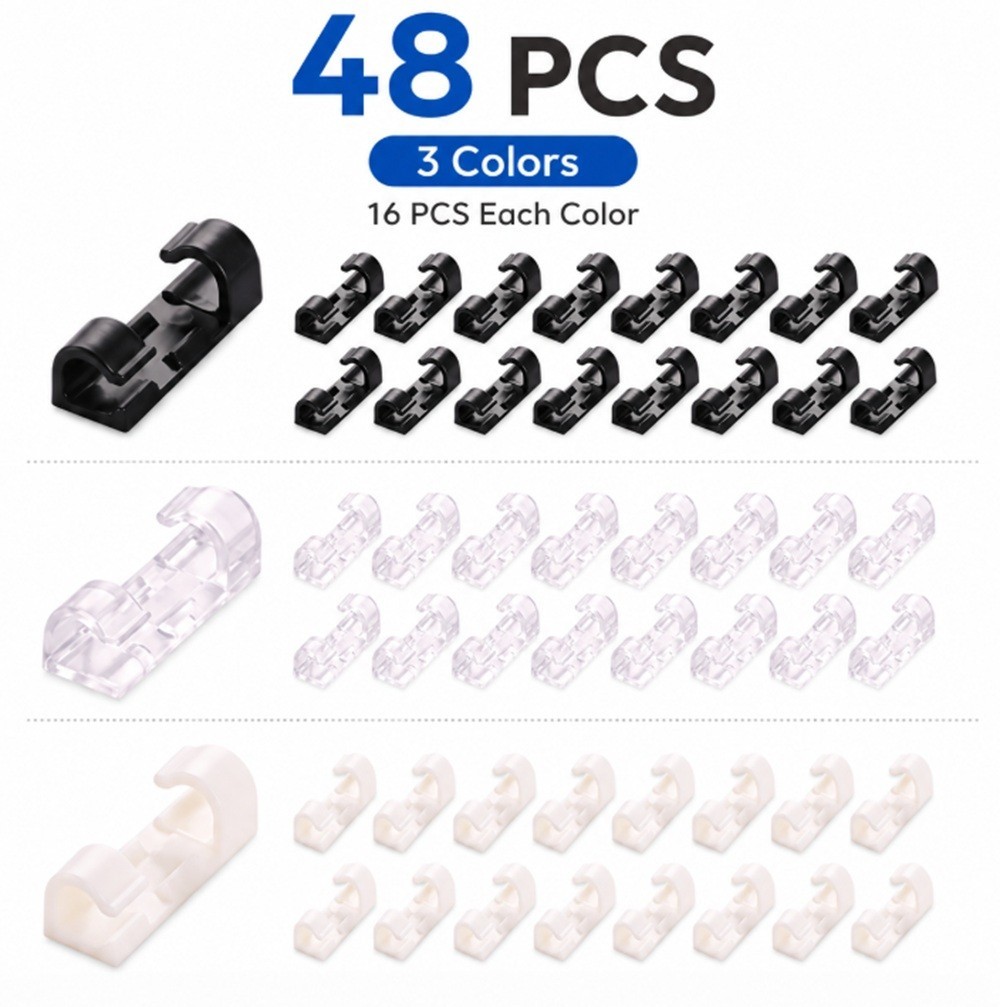 48pcs Cable Clips Self Adhesive Cord Organizer Wire Holder for Desk Wall Home