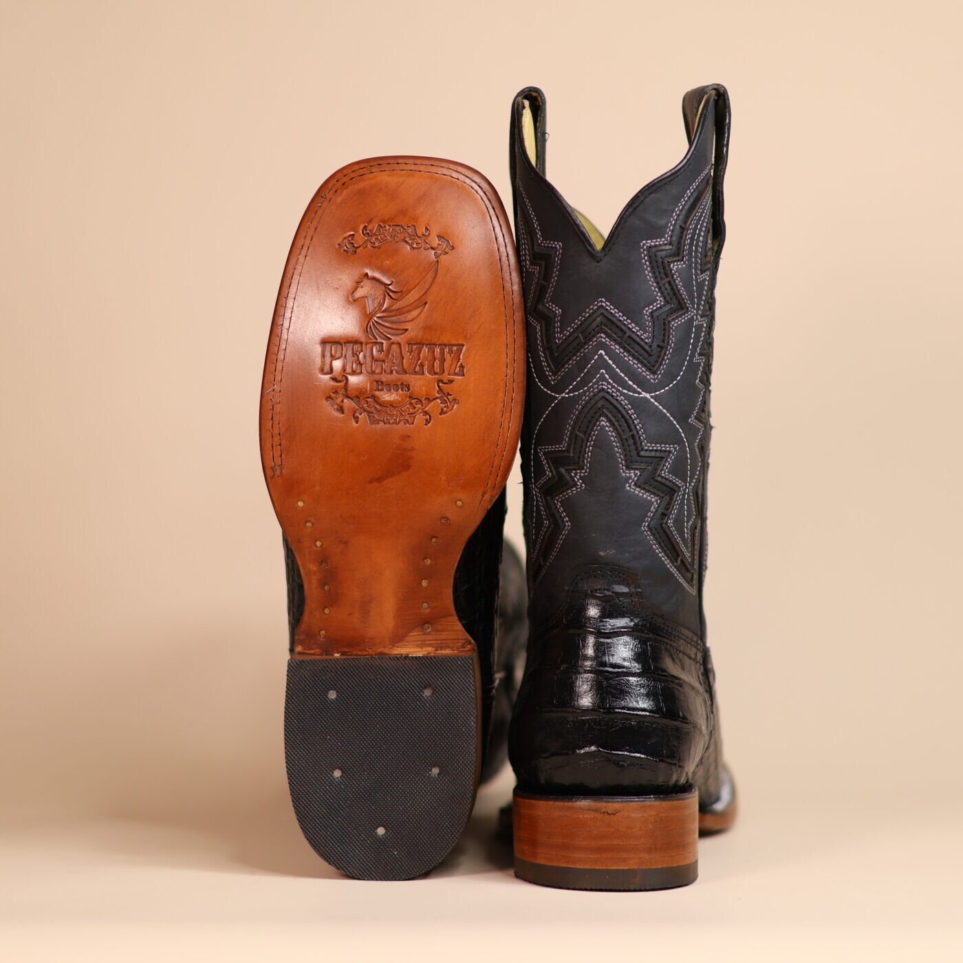 MEN'S COWBOY CAIMAN BELLY PRINT SQUARE TOE PULL ON BOOT - Handmade in Mexico -