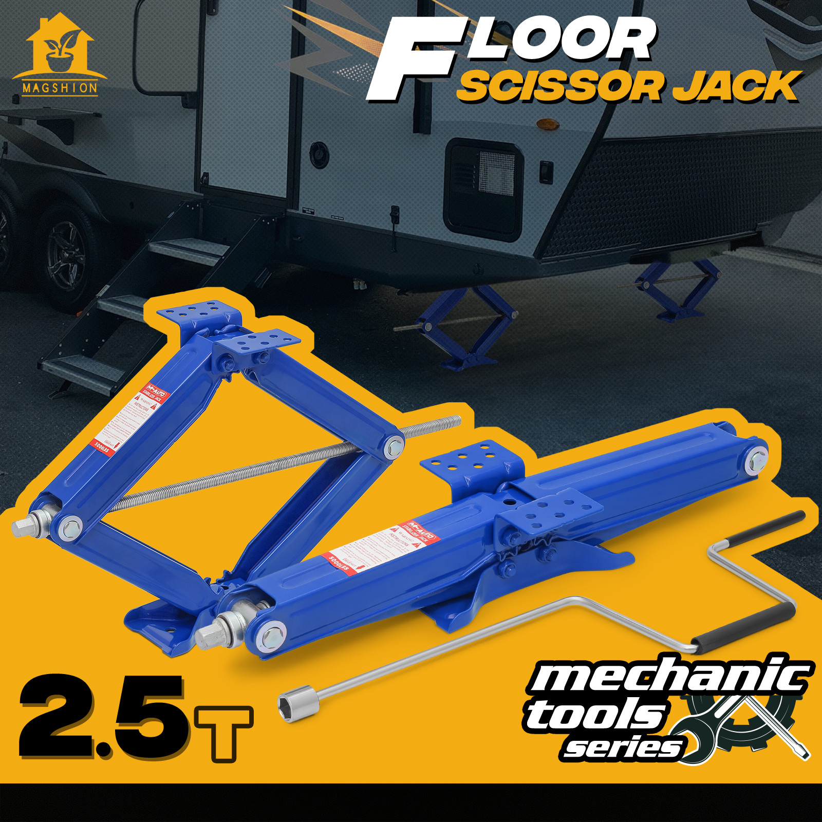 2 Pieces 2.5 Ton Floor Scissor Jack Car Lift Jack Kit Tire Change Set For Travel