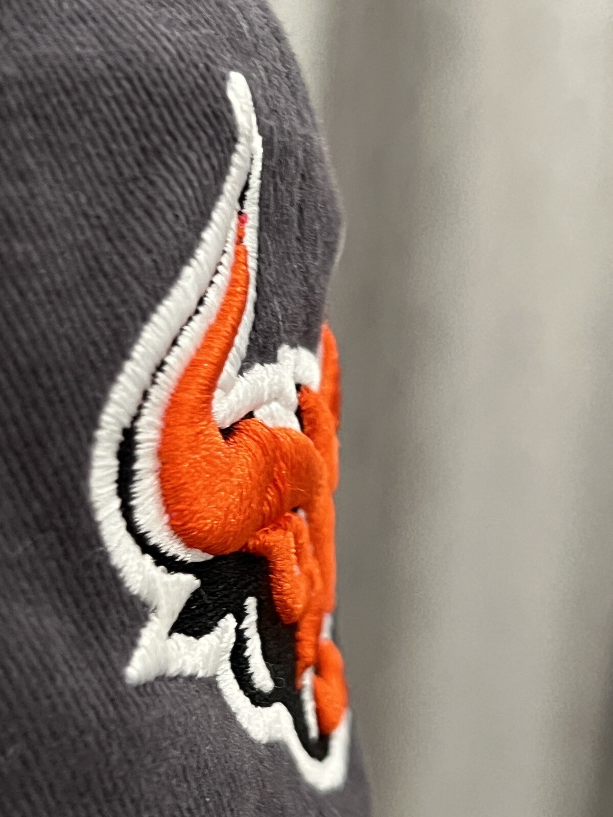 Gray Hat Cap 3D. Embroidered Black and Orange Horned Bull Pacific Headwear