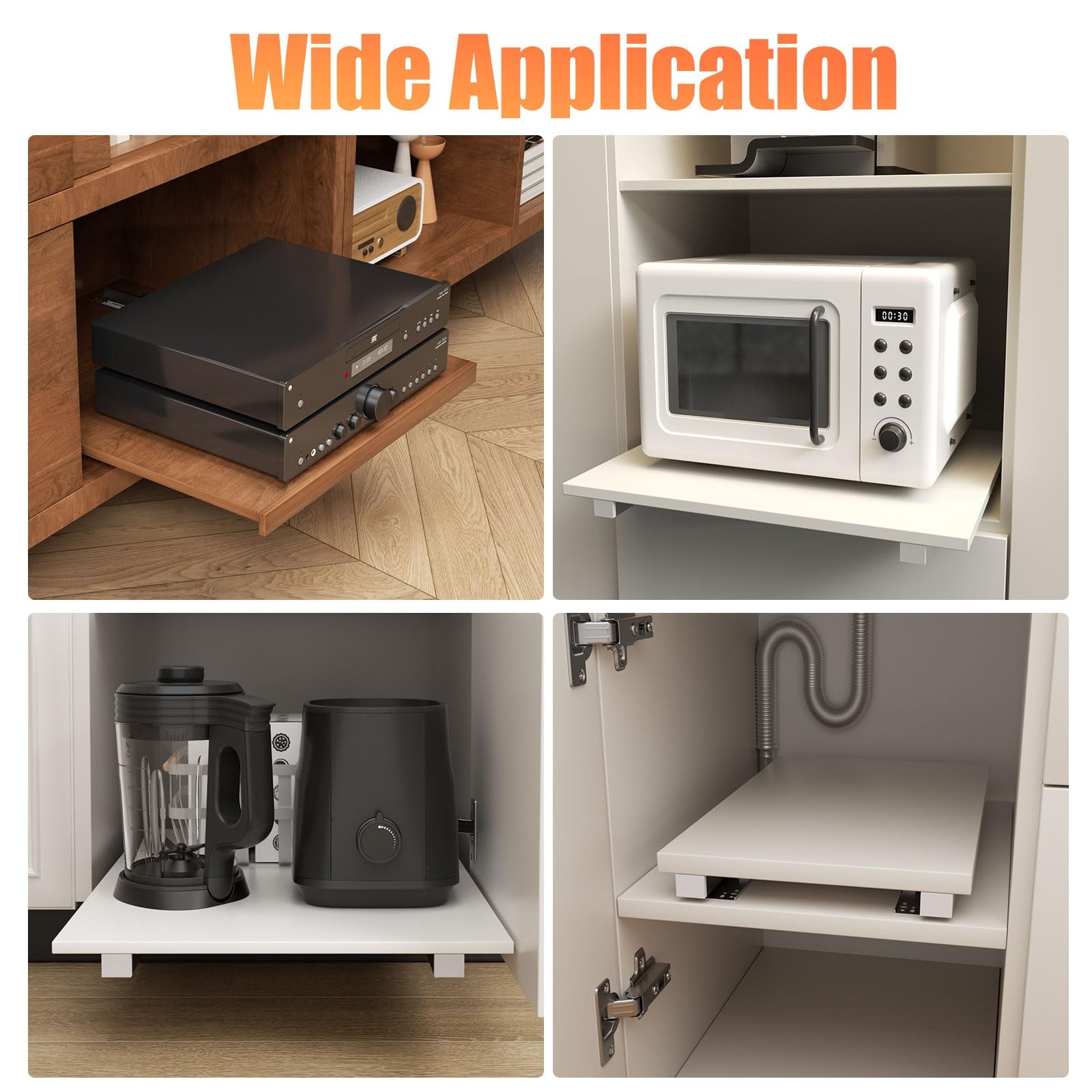 Pair Undermount Drawer Slides Bottom Mount Pull Out Shelf Slider Under Mount ...