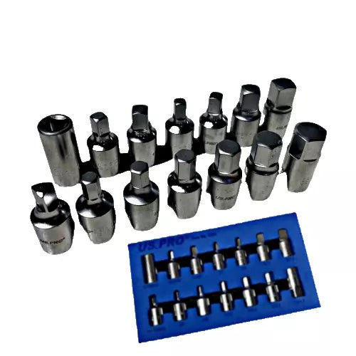US PRO Tools 3/8" dr 14pc Drain Sump Plug Key Set, Engine Gearbox Diff 3225
