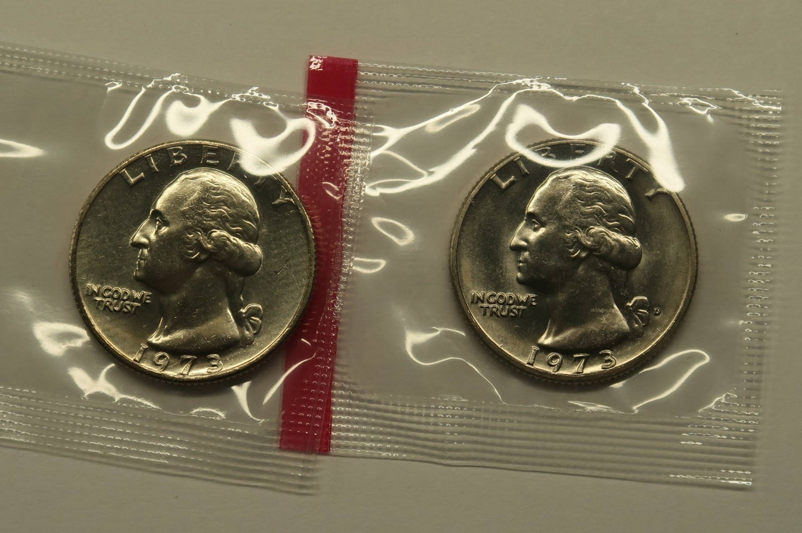 1973 P & D Uncirculated Washington Quarters in Mint Cello, Free Shipping
