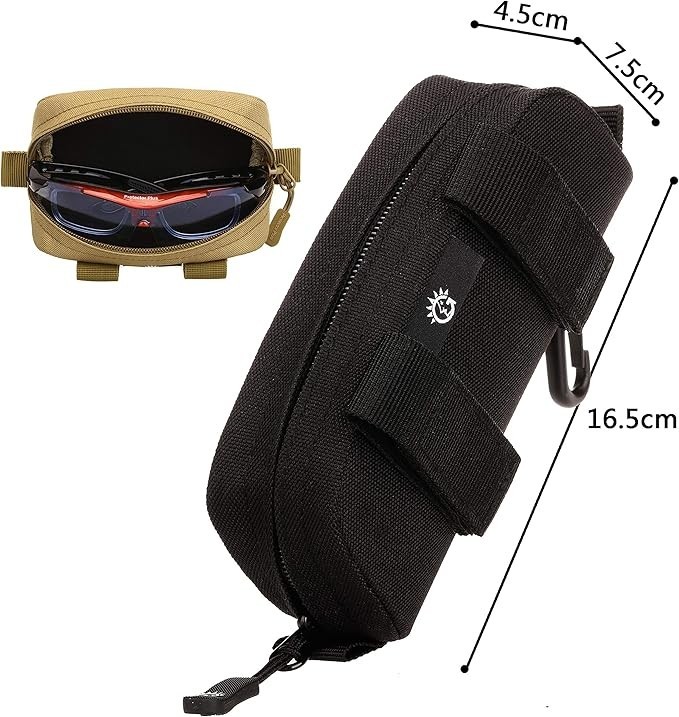 Tactical Sunglasses Hard Case Portable Molle Zipper Nylon Eyeglasses Black Case