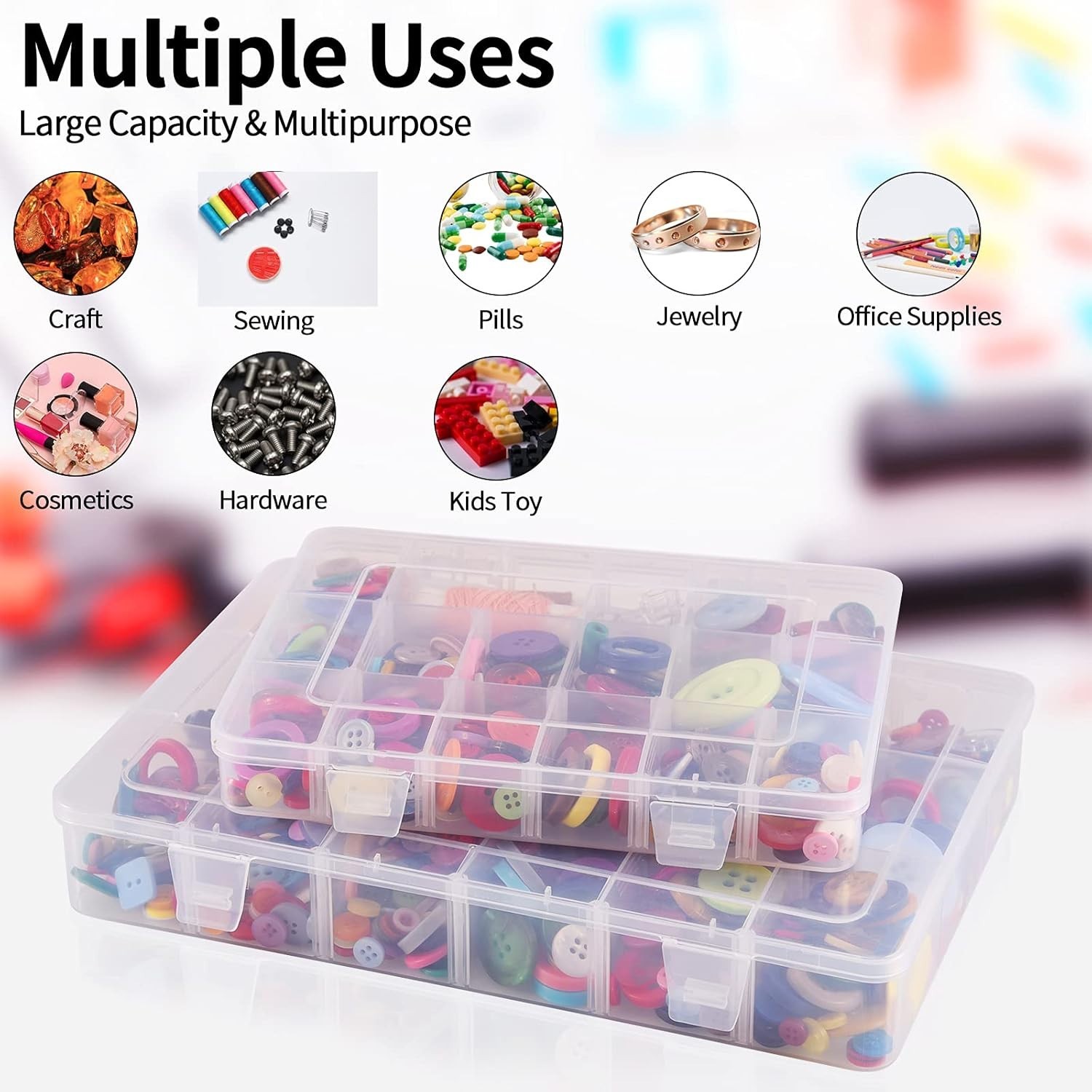 18 Grids Plastic Organizer Box with Dividers, Clear Compartment Container Sto...