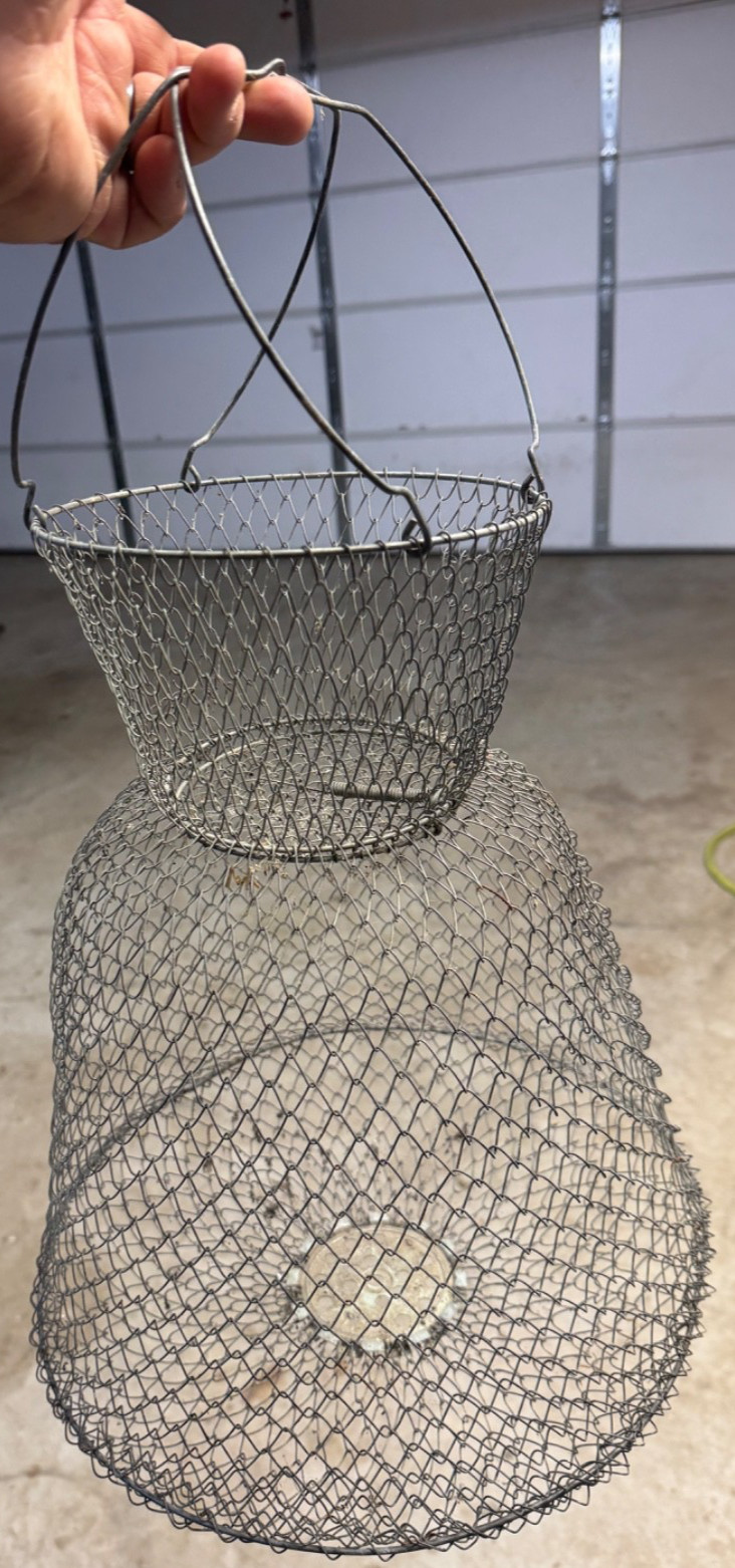 Vintage INOX France Large Folding Metal Wire Mesh Live Fish Holding Basket