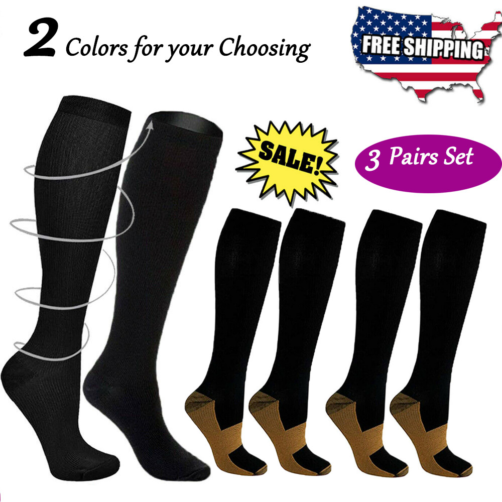 Compression Socks 3 Pairs Leg Support Stockings Pain Relief Fr Men Women S-XXL