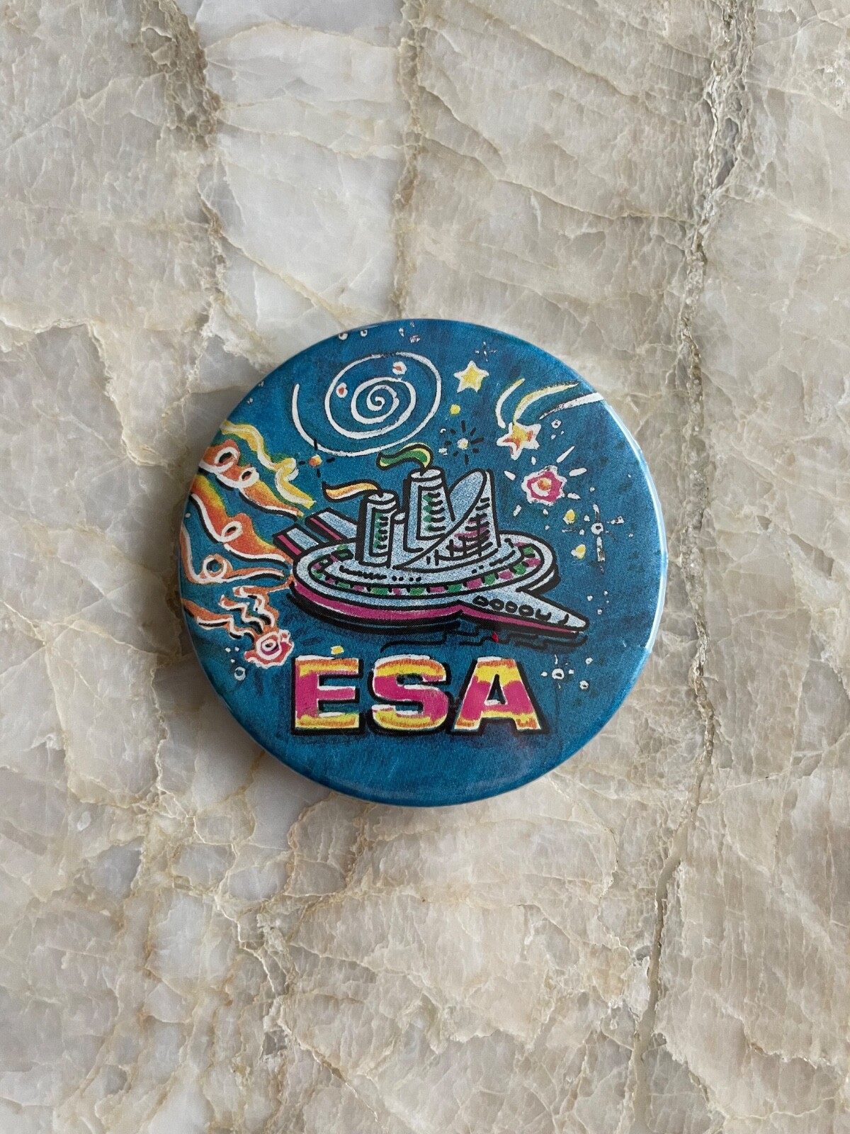 Vintage ESA European Space Agency Button Pin Badge Nasa Rockets