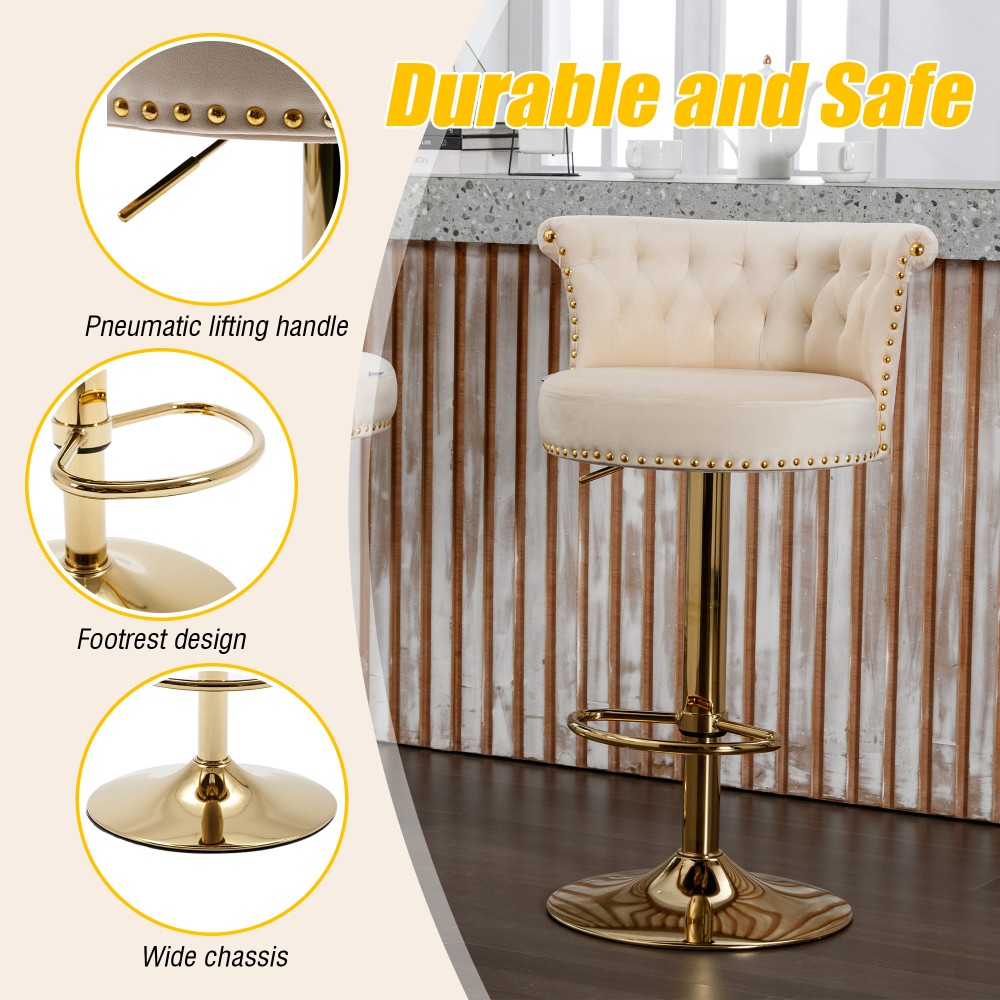 2PC SET Velvet 360 Rotating Bar Chair Adjustable Height Handmade Backrest