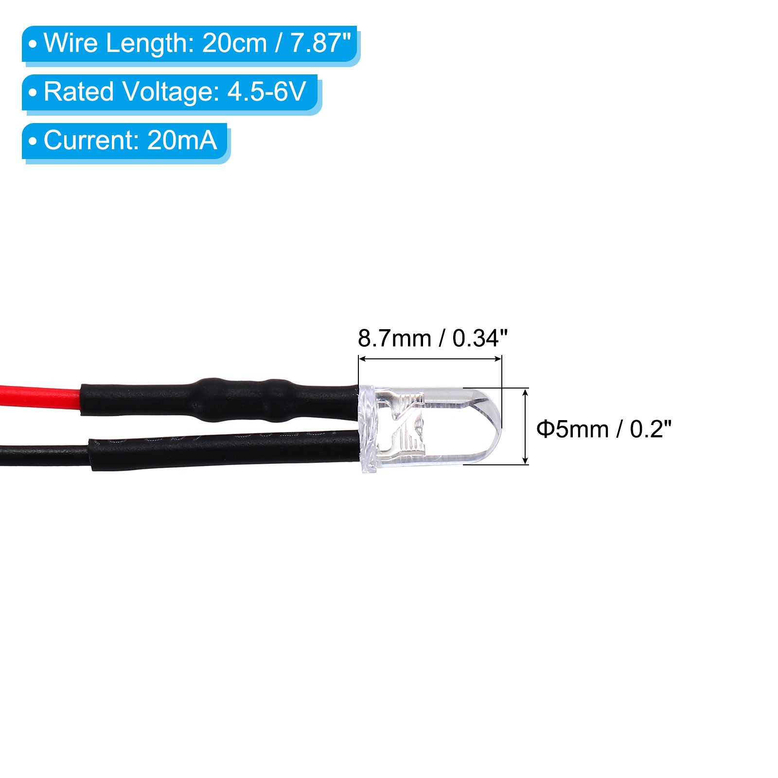 5mm LED Diode Light, 40 Pcs 4.5-6V DC, Cold White Light