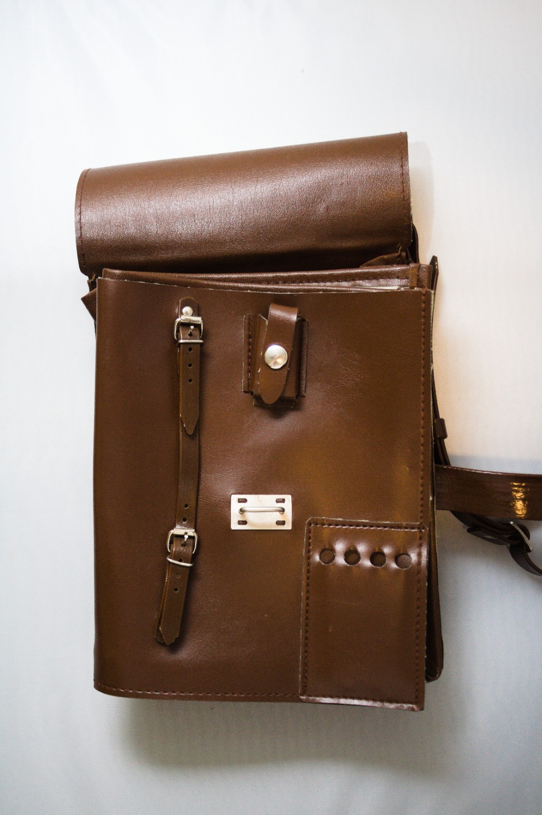 Original Surplus East German NVA Brown Vinyl Map Bag Case with Adjustable Strap