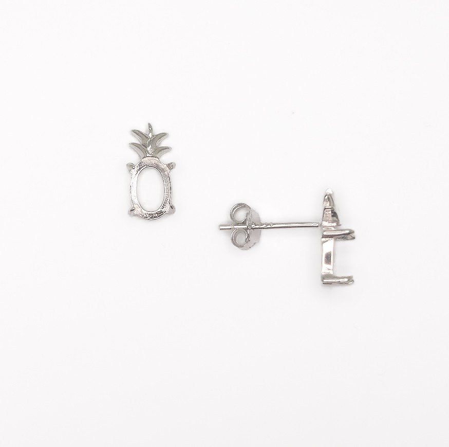 7 x 5 mm Oval Cabochon Pineapple Earring Settings Sterling Silver