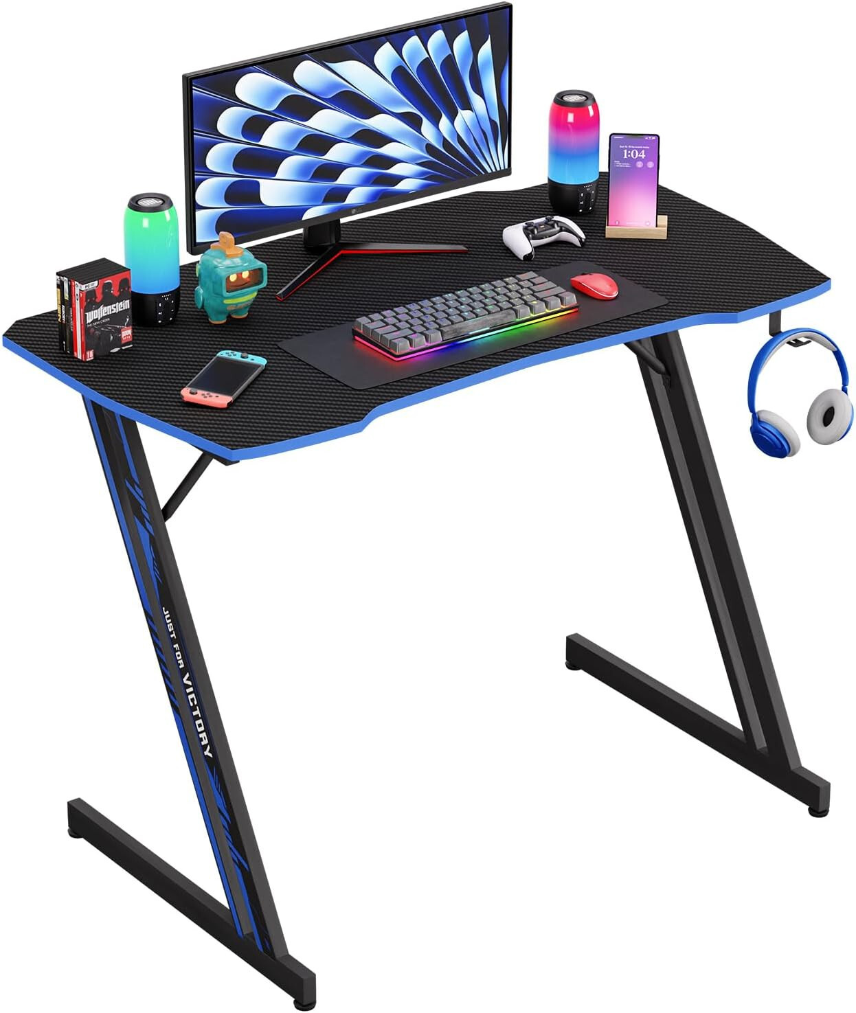 39 Inch Z-Shaped Gaming Desk Computer Desk for Home Office with Headphone Hook