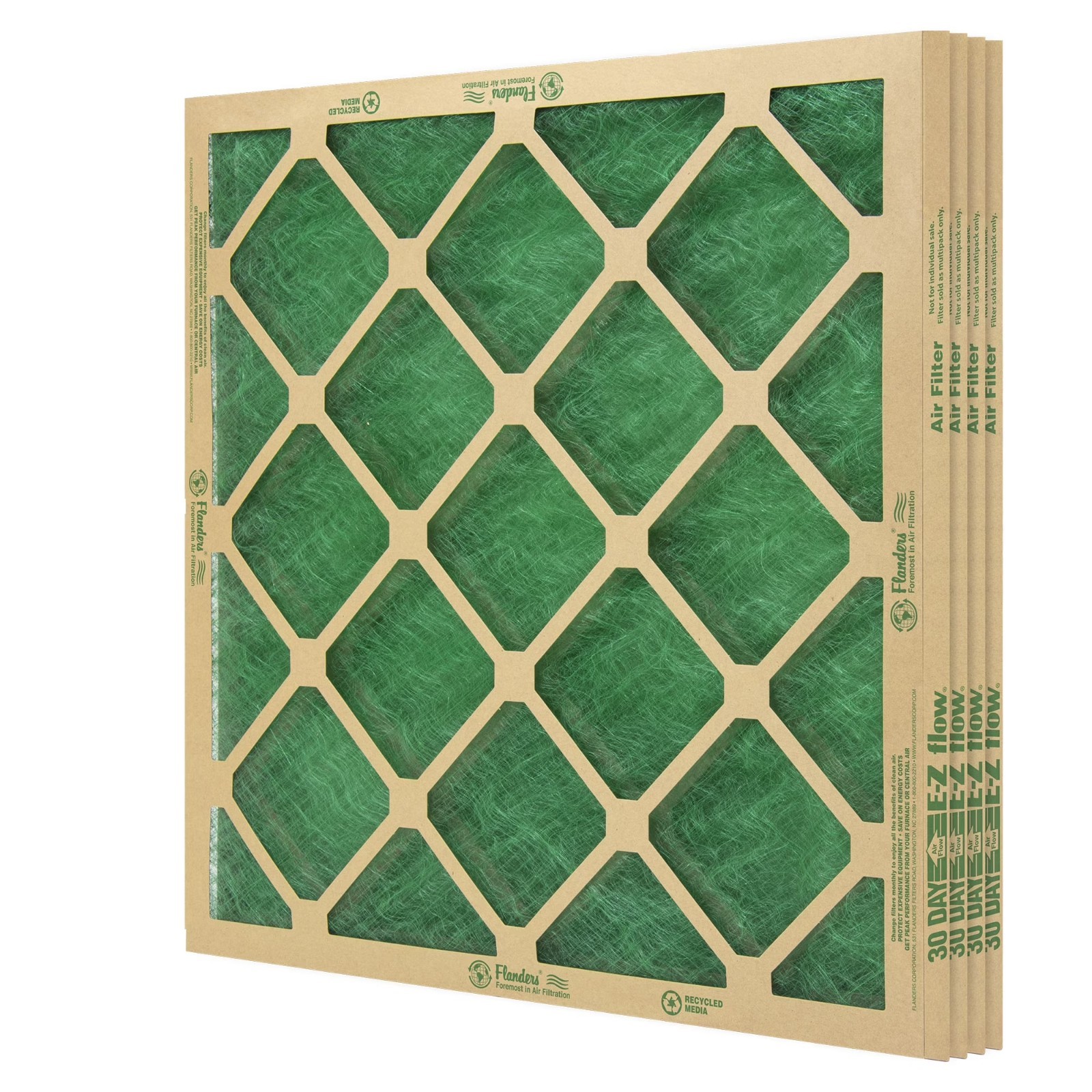 AAF Flanders 4 Pack 20" x 30" x 1" Nested Fiberglass MERV 1 Air Filter.