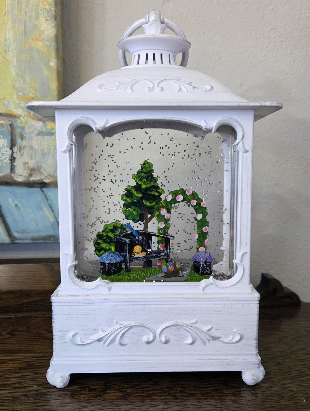 QVC Illuminated Glitter Globe Lantern Summer Park Scene Hanging Freestanding