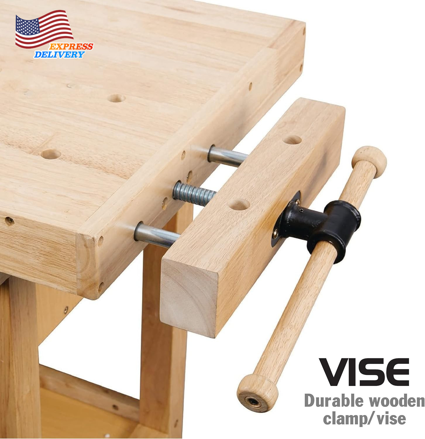 60" Rubber Hardwood Workbench with 4-Drawers 450Lbs Load for Garage Workshop