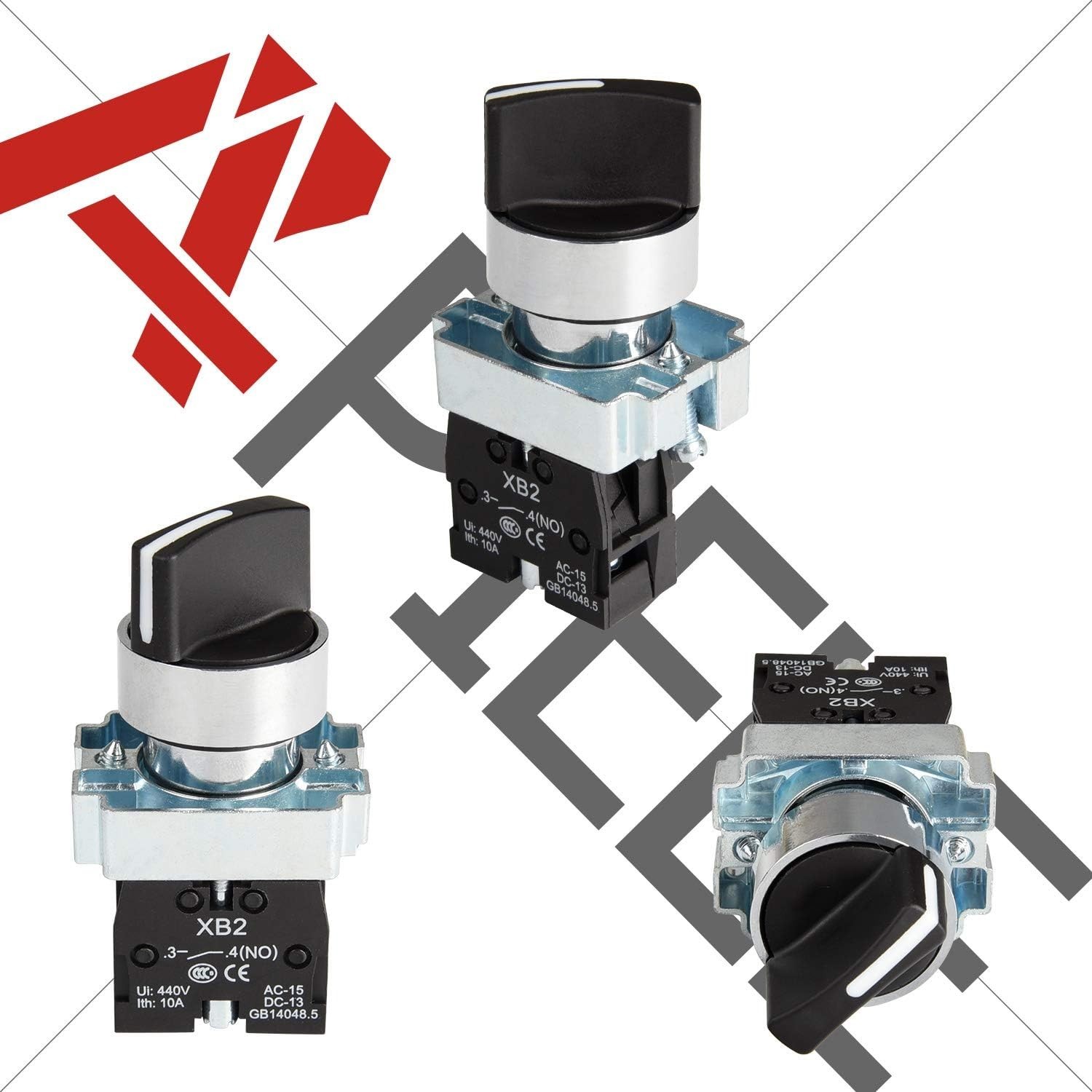 Pack of 2 22mm 2 Position Selector Switch Maintained 1NO 2 Position Maintained