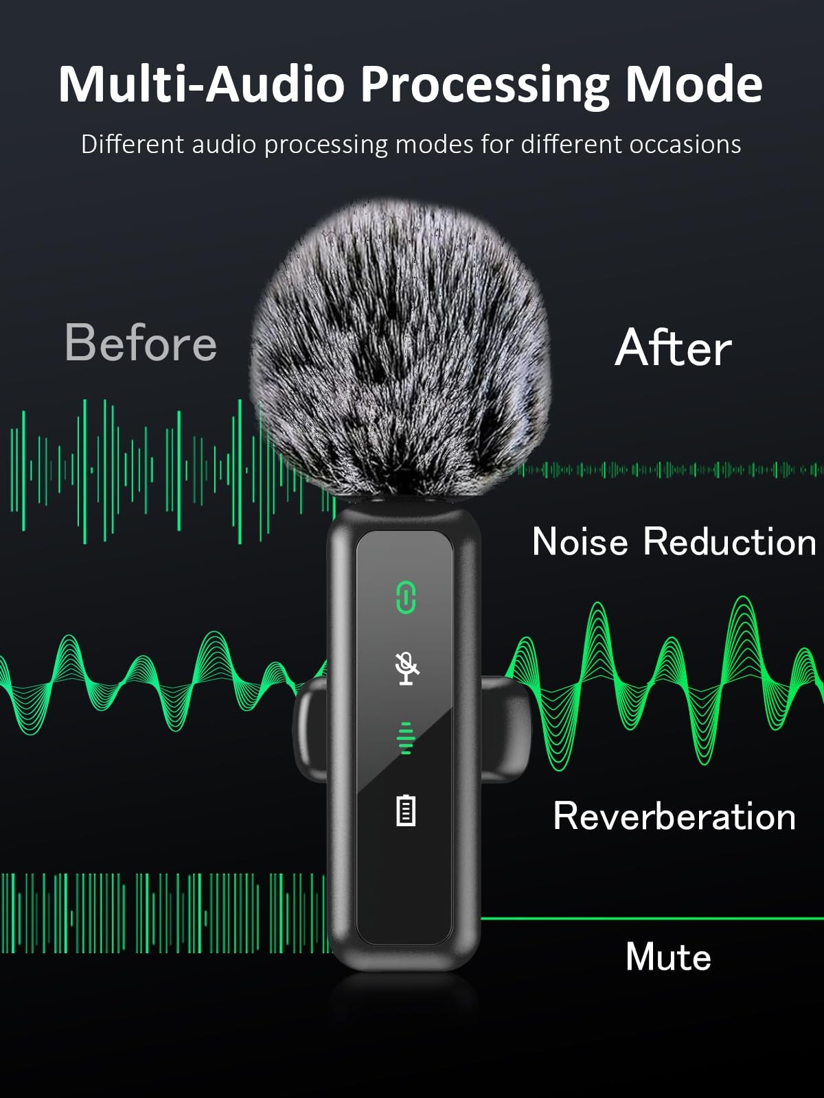 Wireless Lavalier Microphone for iPhone 5-14 Series, LED Display Small, Black