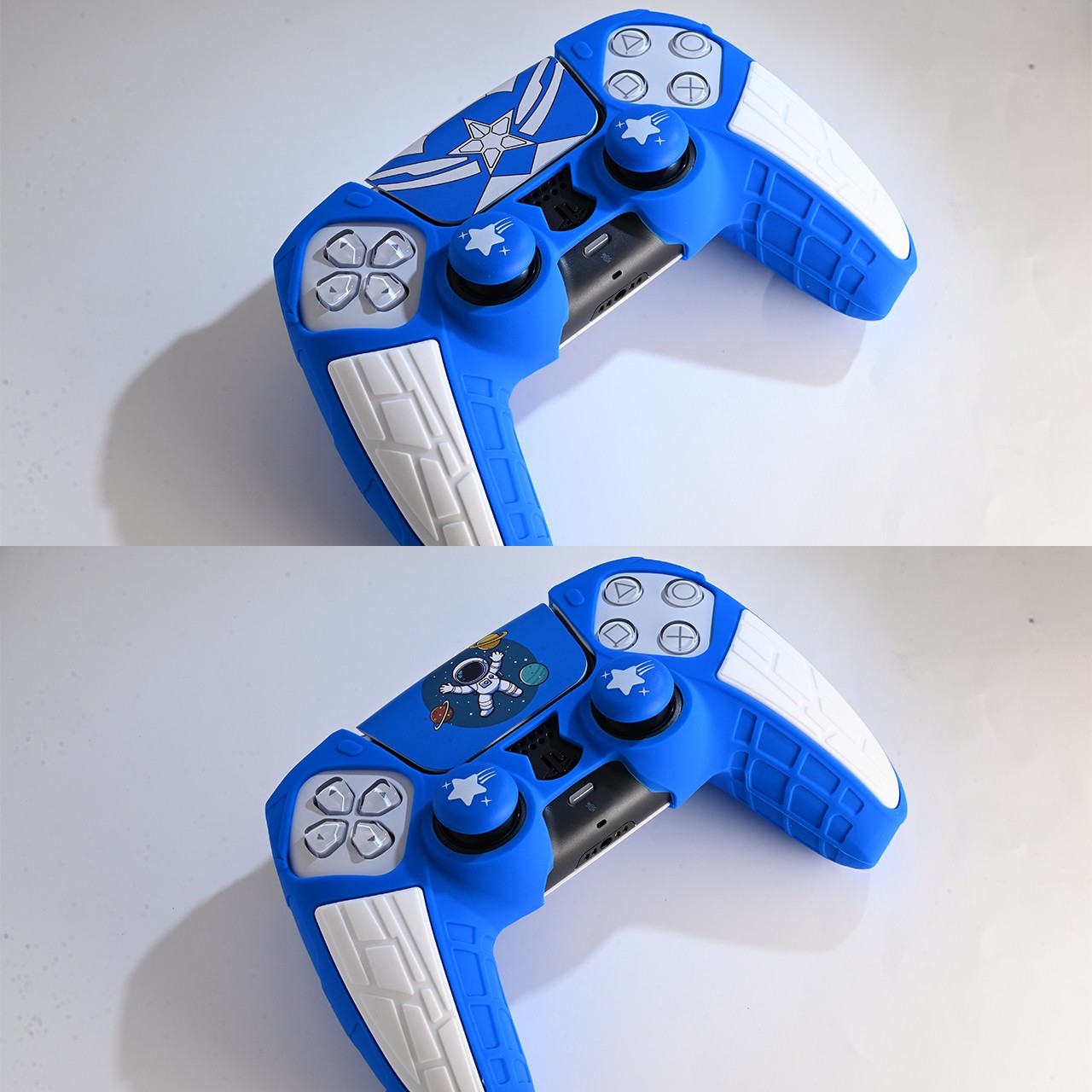 PS5 Controller Silicon Cover (Blue & White) with 4 Grip Caps, 2 Stickers
