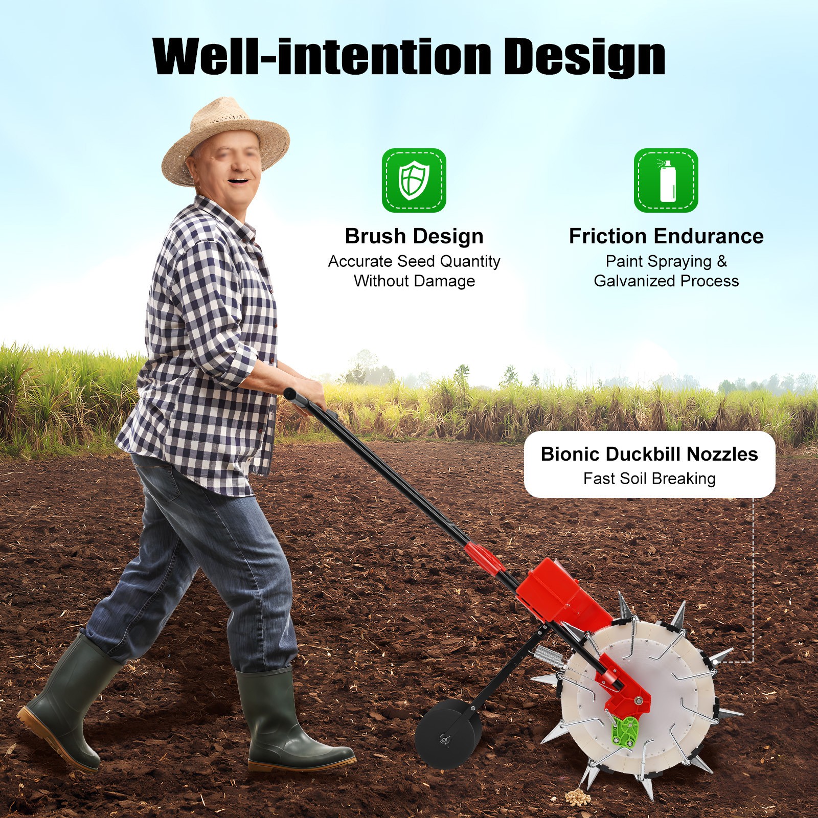 Hand Push Roller Seeder Corn Soybean Fertilizer Machine Manual Planter 3.5-7.8cm