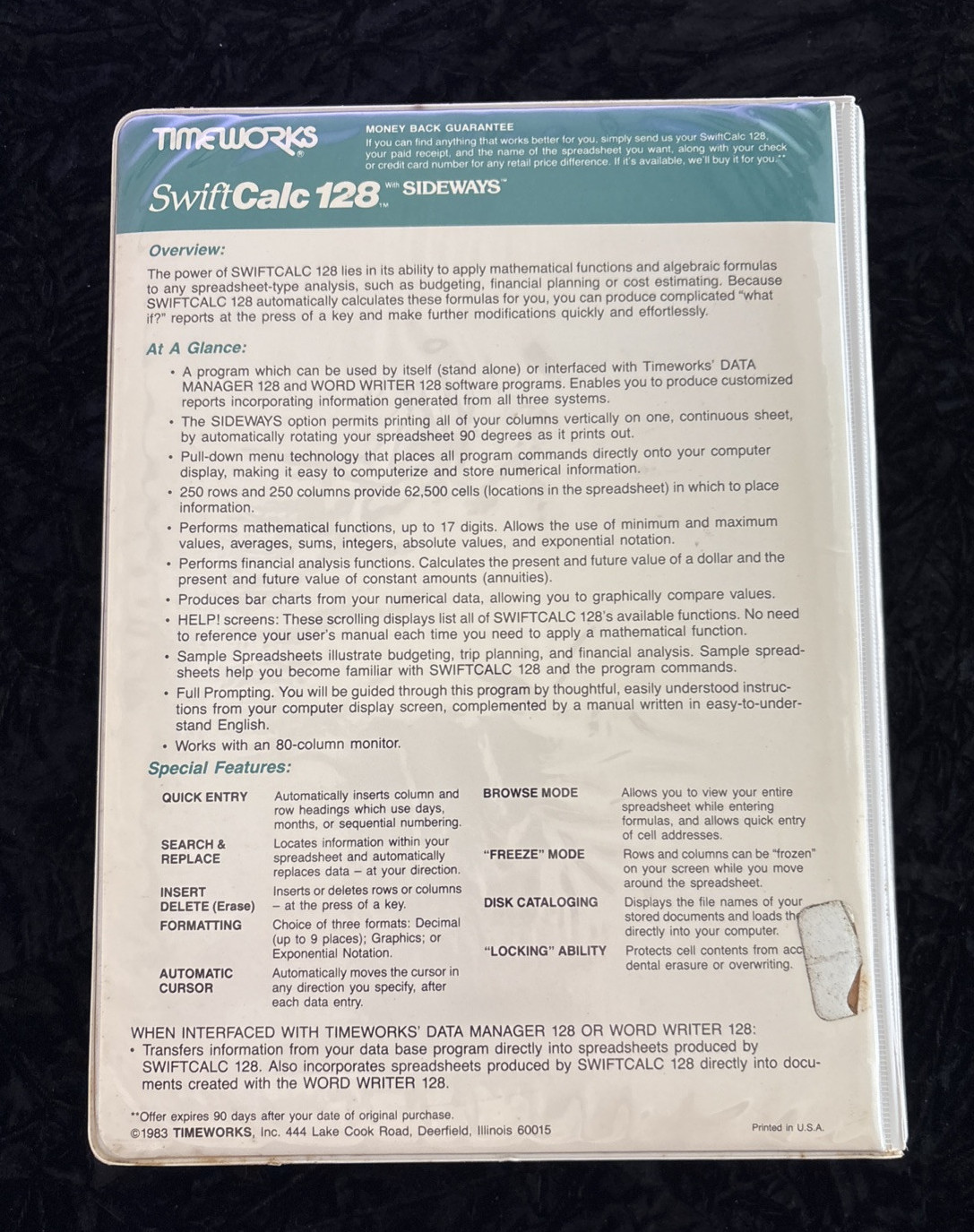 SwiftCalc 128 with Sideways | Timeworks 1983 | Commodore | Untested