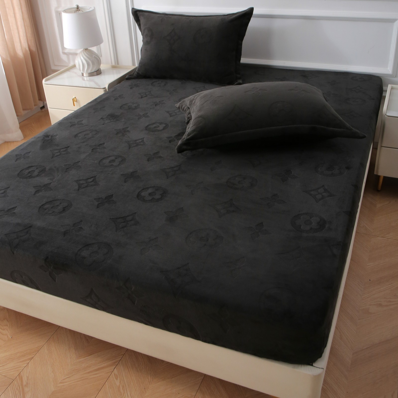 Velvet Fitted Sheet Queen King Bed with 2 Pillowcase Velvet Mattress Cover