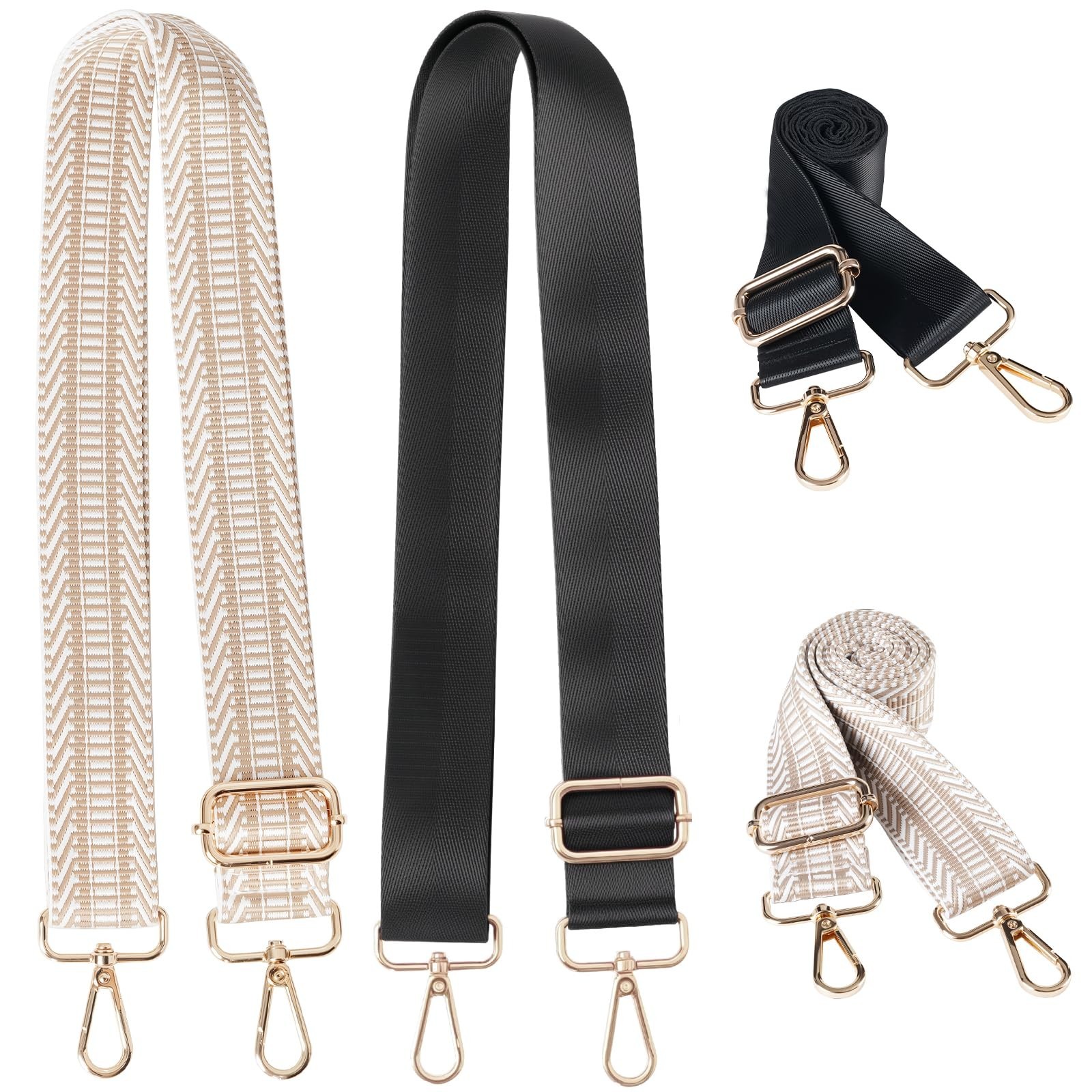 Lenporl 2 Pack Wide Shoulder Strap (Black+Khaki) with Gold Hardware, Purse St...