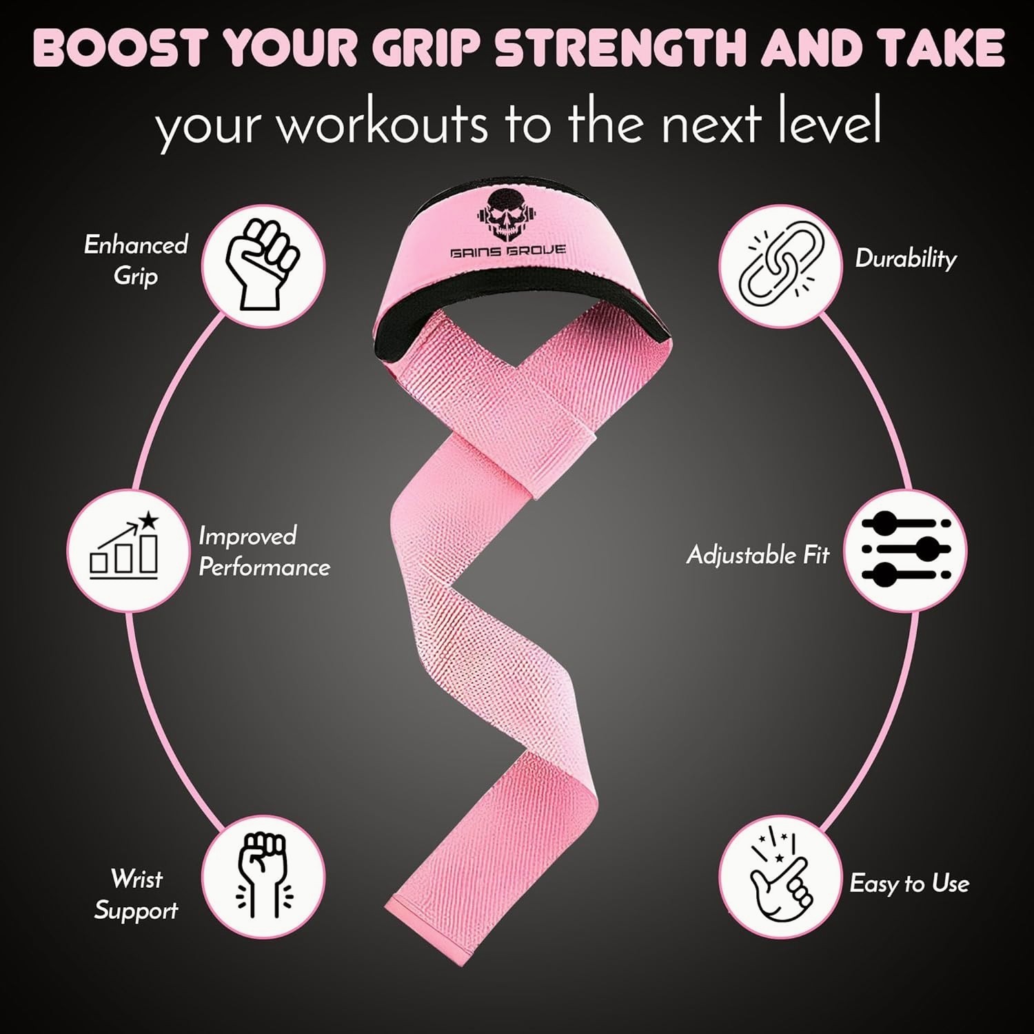 Weight Lifting Straps Deadlift Powerlifting Wrist Wraps for Gym Workout Pink