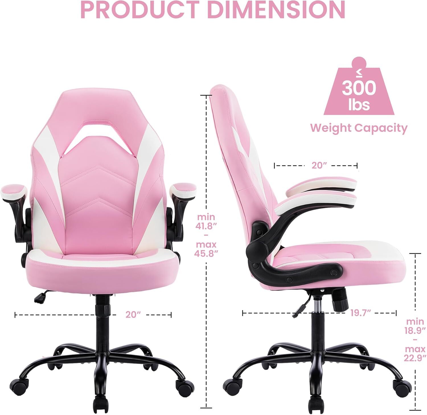 Ergonomic Gaming Chair Adjustable PU Leather Seat for Home Office Pink/White