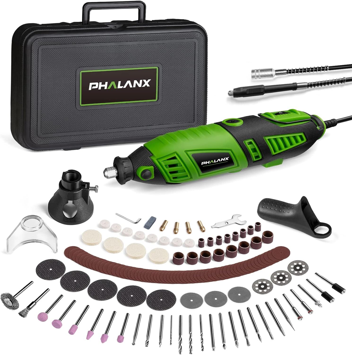 180W Rotary Tool Kit, 1.5-Amp PHALANX 6-Speed with Flex Shaft