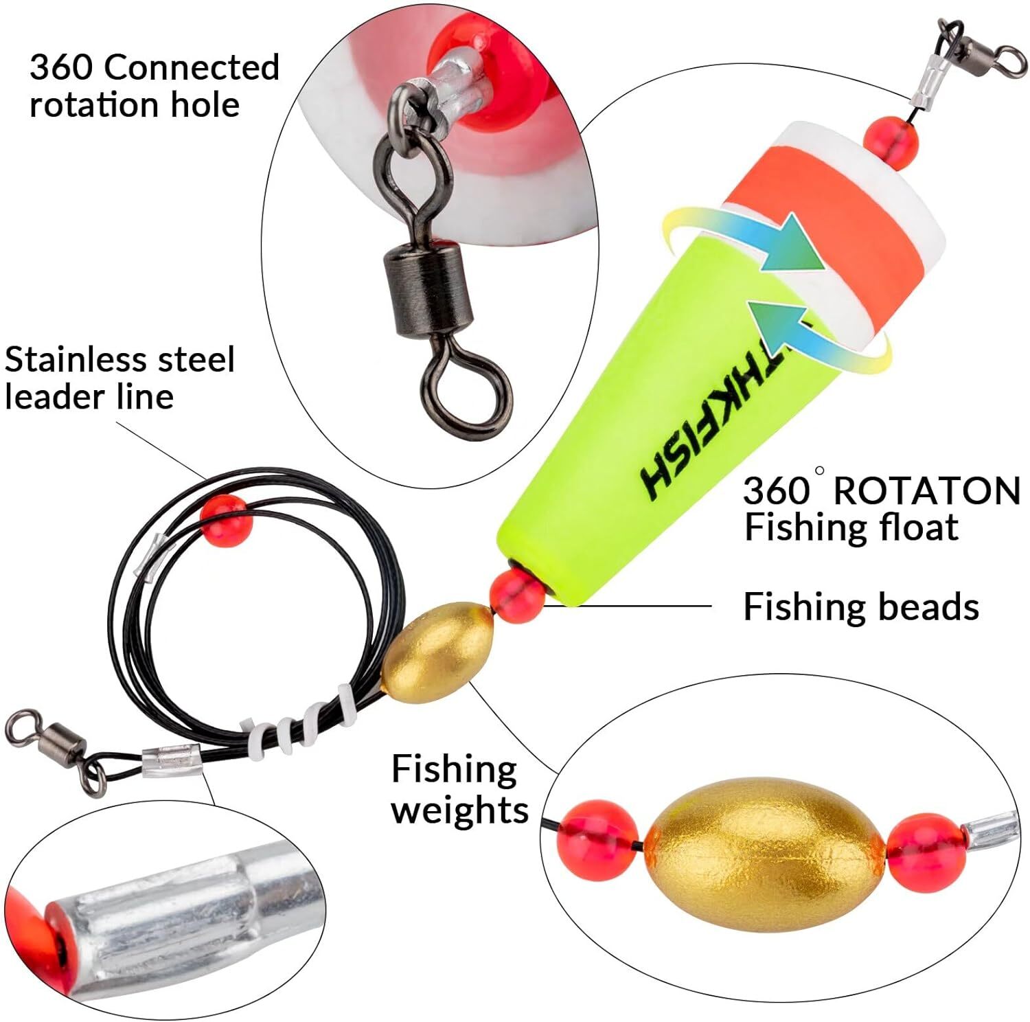 THKFISH Fishing Floats Bobbers Fishing Popping Cork Trout Float Rig Weighted Pop