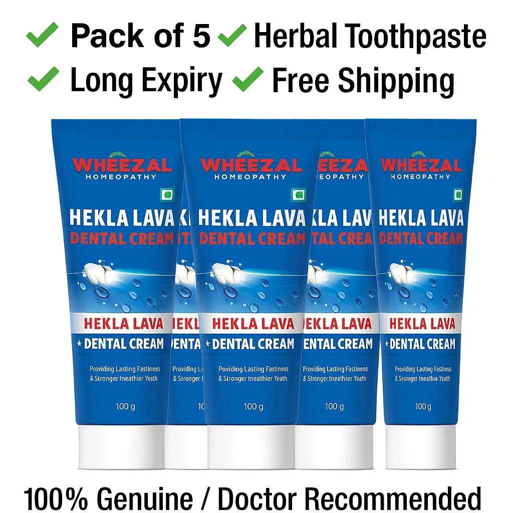 Wheezal Hekla Lava Dental Cream 100g x 5 | Herbal Toothpaste | Long Expiry | USA
