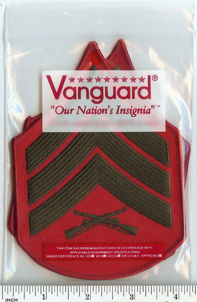 USMC Marines Sergeant ! Sgt E5 Chevrons PATCH pair! green/red for Green uniform