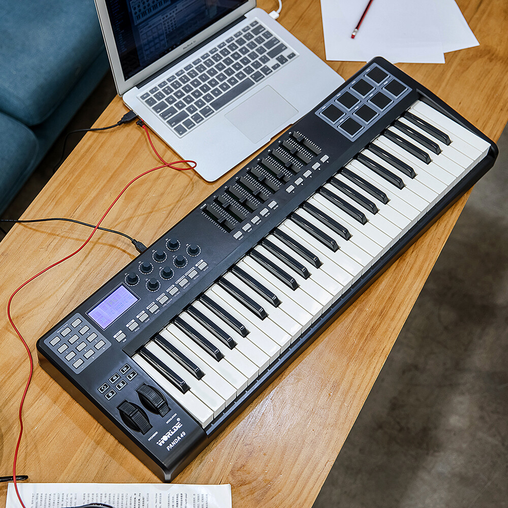 Portable 49- USB MIDI Keyboard Controller 8 Colorful Backlit Trigge A3U5